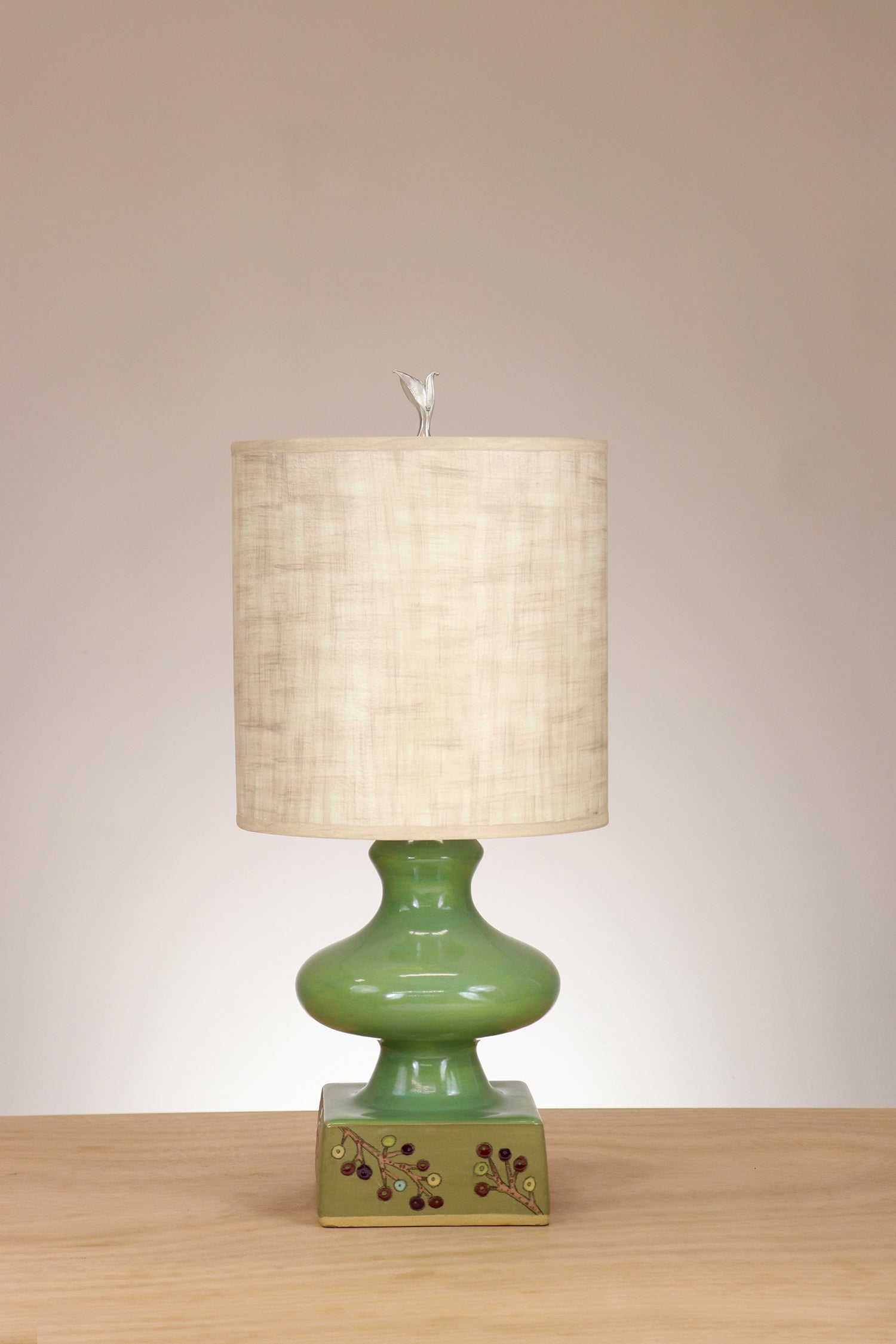 Janna Ugone & Co Table Lamp Pair of Ceramic Table Lamp in Seaberry with Medium Drum Shade in Linen
