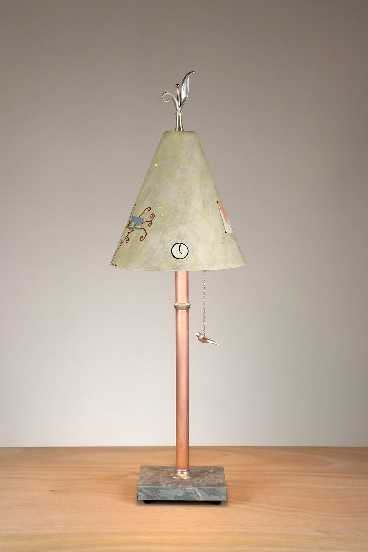 Janna Ugone &amp; Co Table Lamp PAIR of Copper Table Lamps with Small Conical Ceramic Shades in Map in Amber