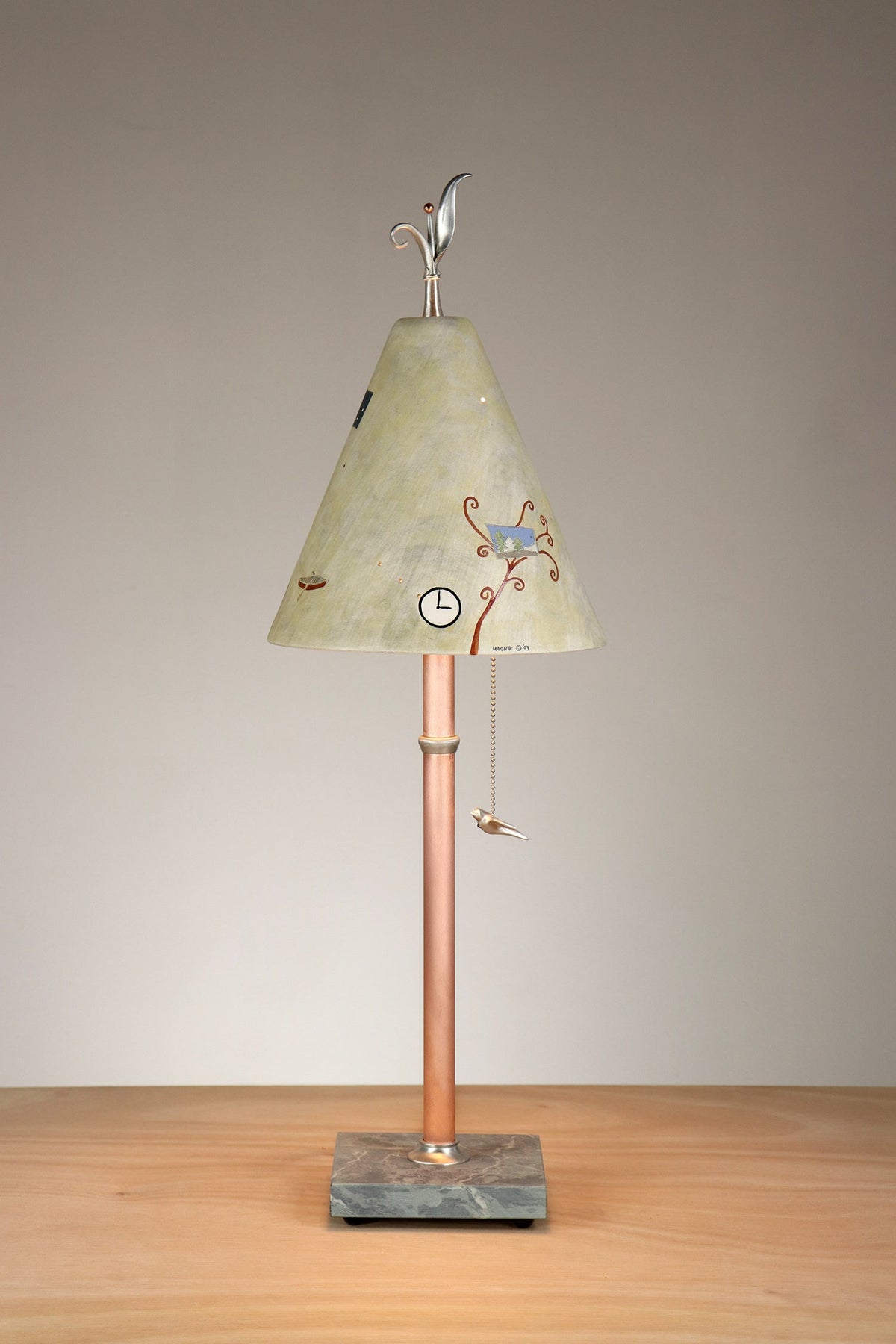 Janna Ugone &amp; Co Table Lamp PAIR of Copper Table Lamps with Small Conical Ceramic Shades in Map in Amber
