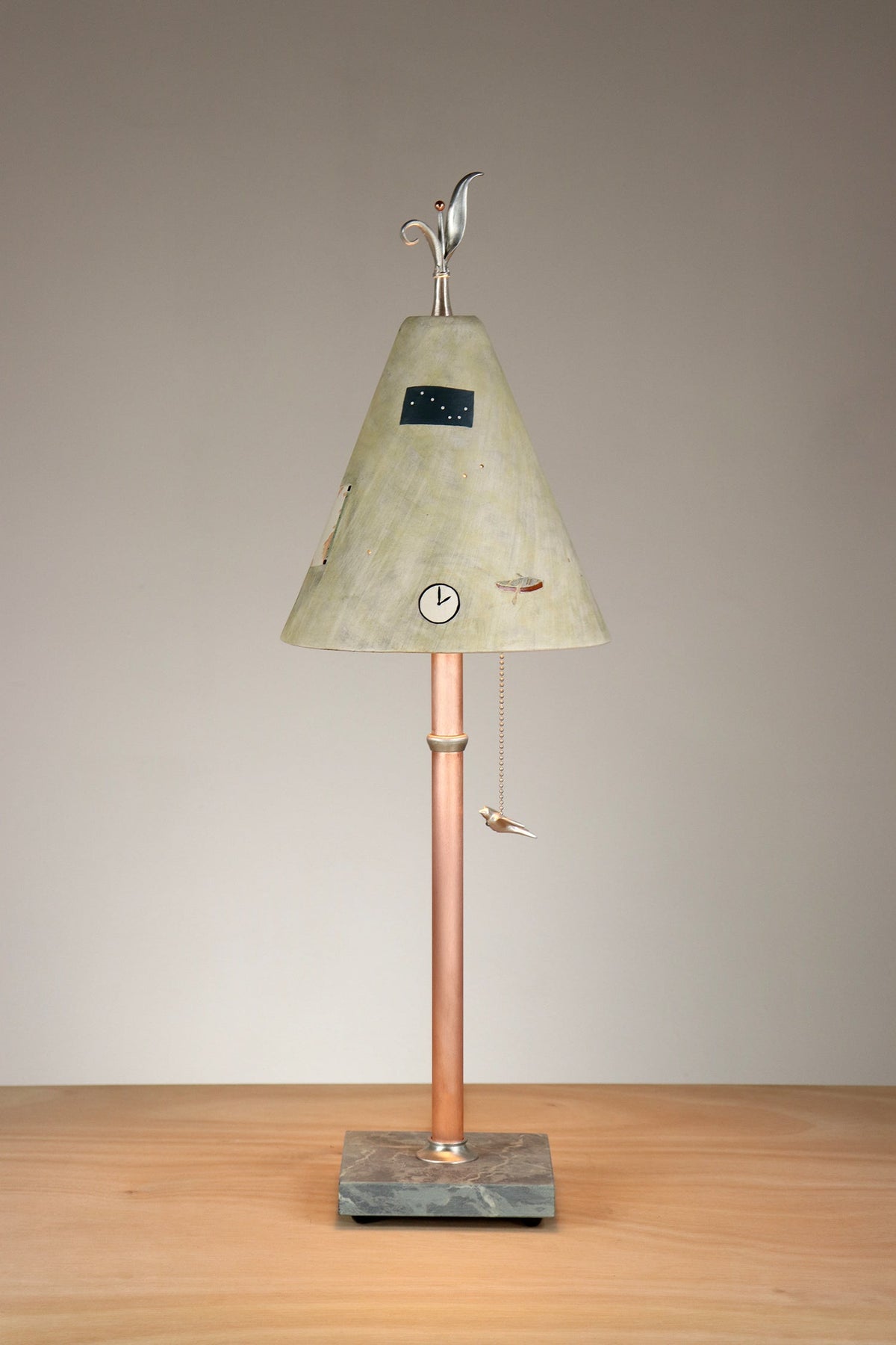 Janna Ugone &amp; Co Table Lamp PAIR of Copper Table Lamps with Small Conical Ceramic Shades in Map in Amber