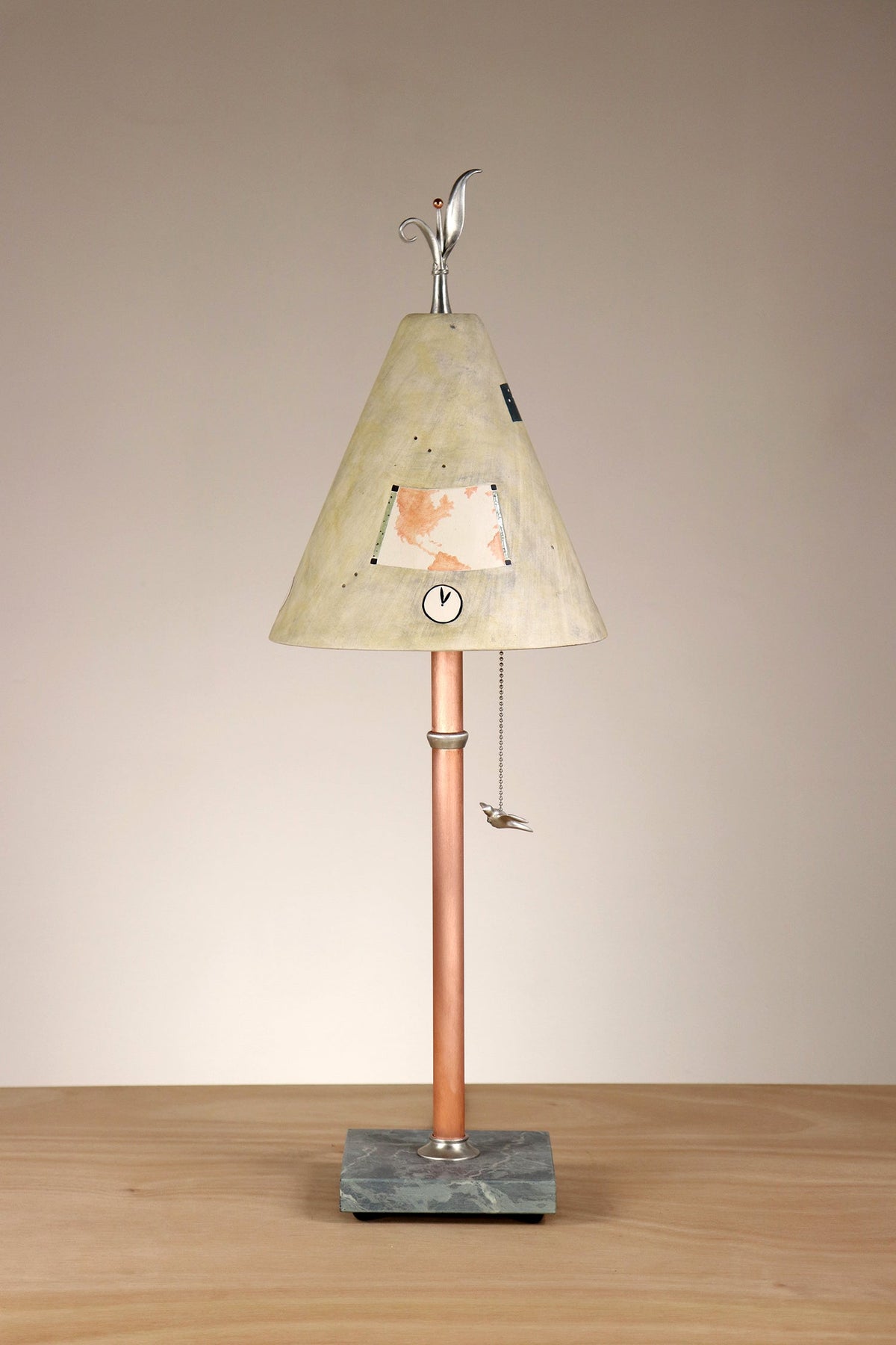 Janna Ugone &amp; Co Table Lamp PAIR of Copper Table Lamps with Small Conical Ceramic Shades in Map in Amber