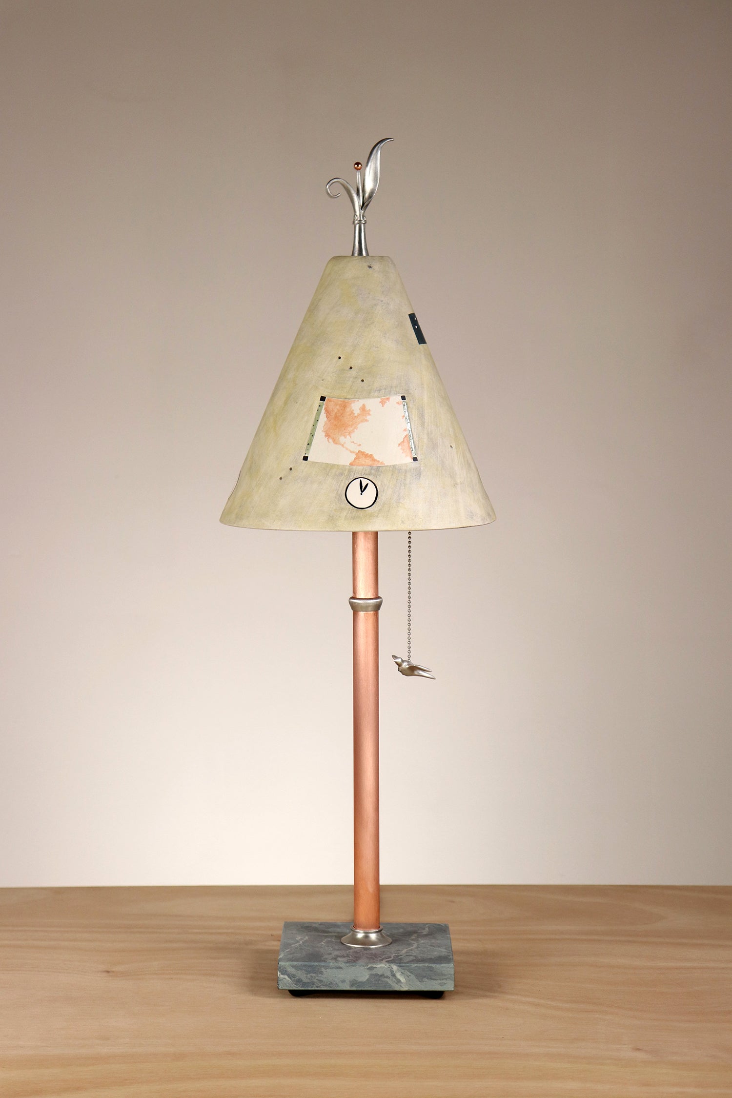 Janna Ugone & Co Table Lamp PAIR of Copper Table Lamps with Small Conical Ceramic Shades in Map in Amber