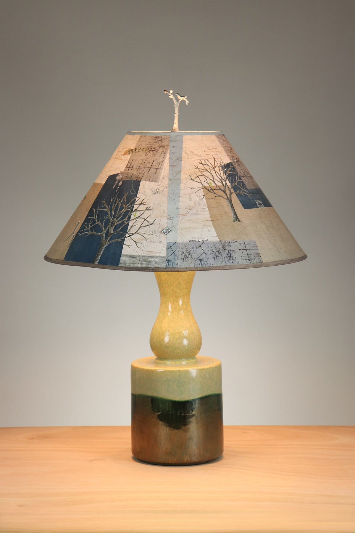 Janna Ugone &amp; Co Table Lamp PAIR of Leaf Green Ceramic Table Lamp with Large Conical Shade in Wander in Drift