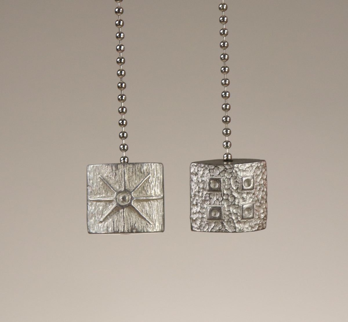 Janna Ugone &amp; Co Pull Chain PAIR of Square Pewter Pull Charms