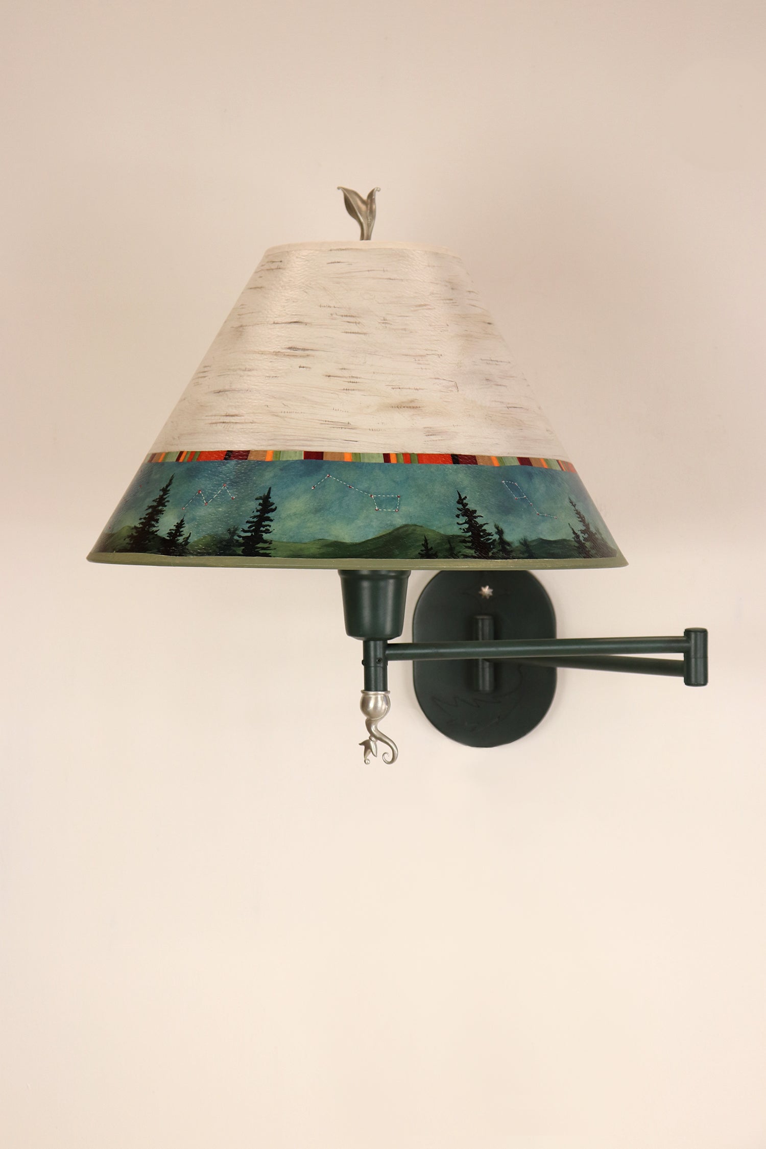 Janna Ugone & Co Table Lamp PAIR of Swing Arm Sconce Lamps with Medium Conical Shades in Birch Midnight