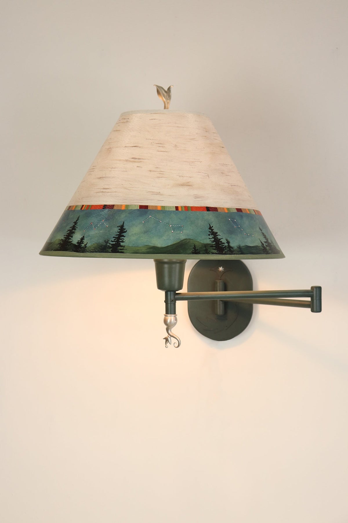 Janna Ugone &amp; Co Table Lamp PAIR of Swing Arm Sconce Lamps with Medium Conical Shades in Birch Midnight