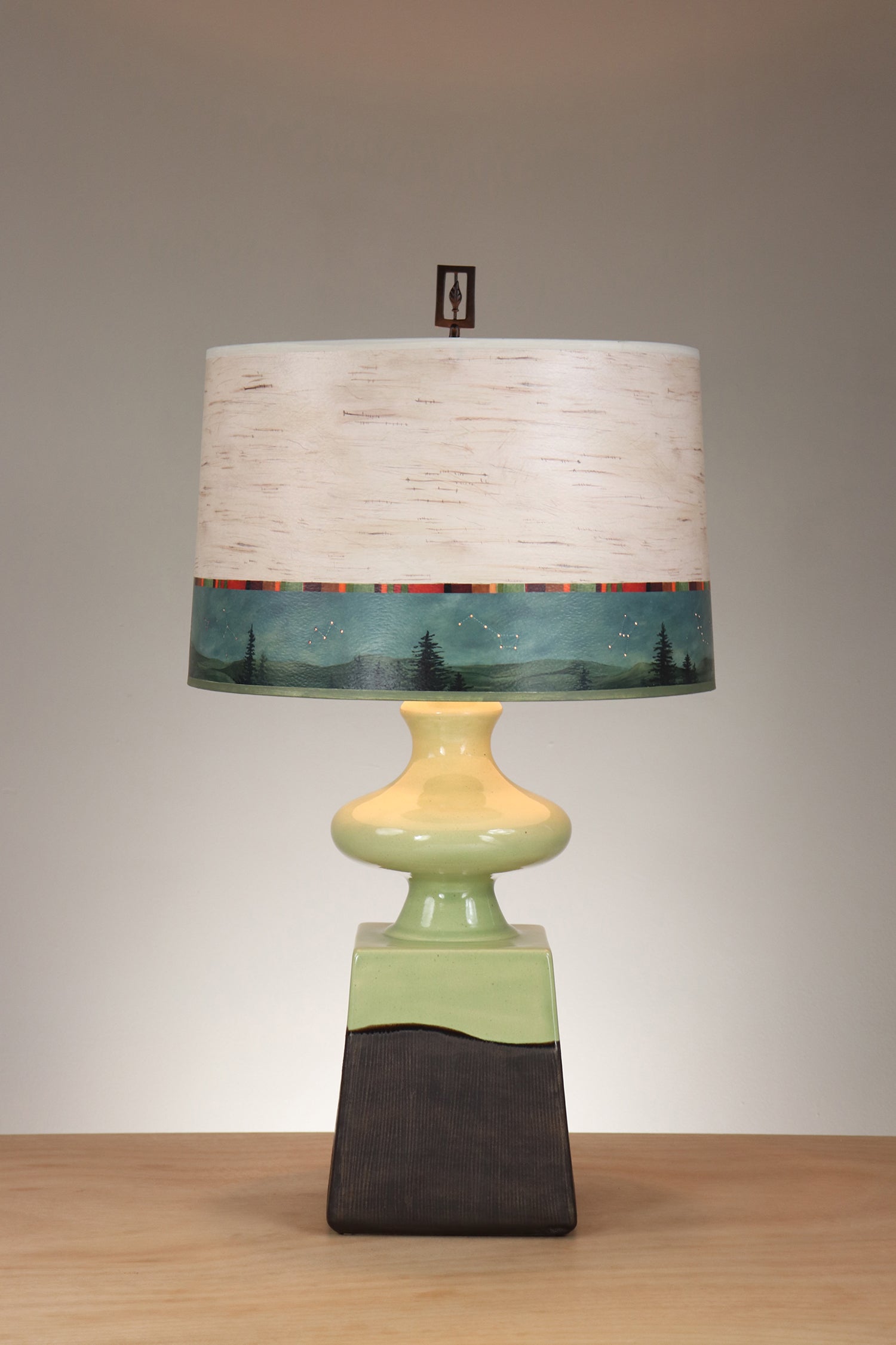 Janna Ugone & Co Table Lamp Pear Bronze Ceramic Table Lamp with Large Drum Shade in Birch Midnight