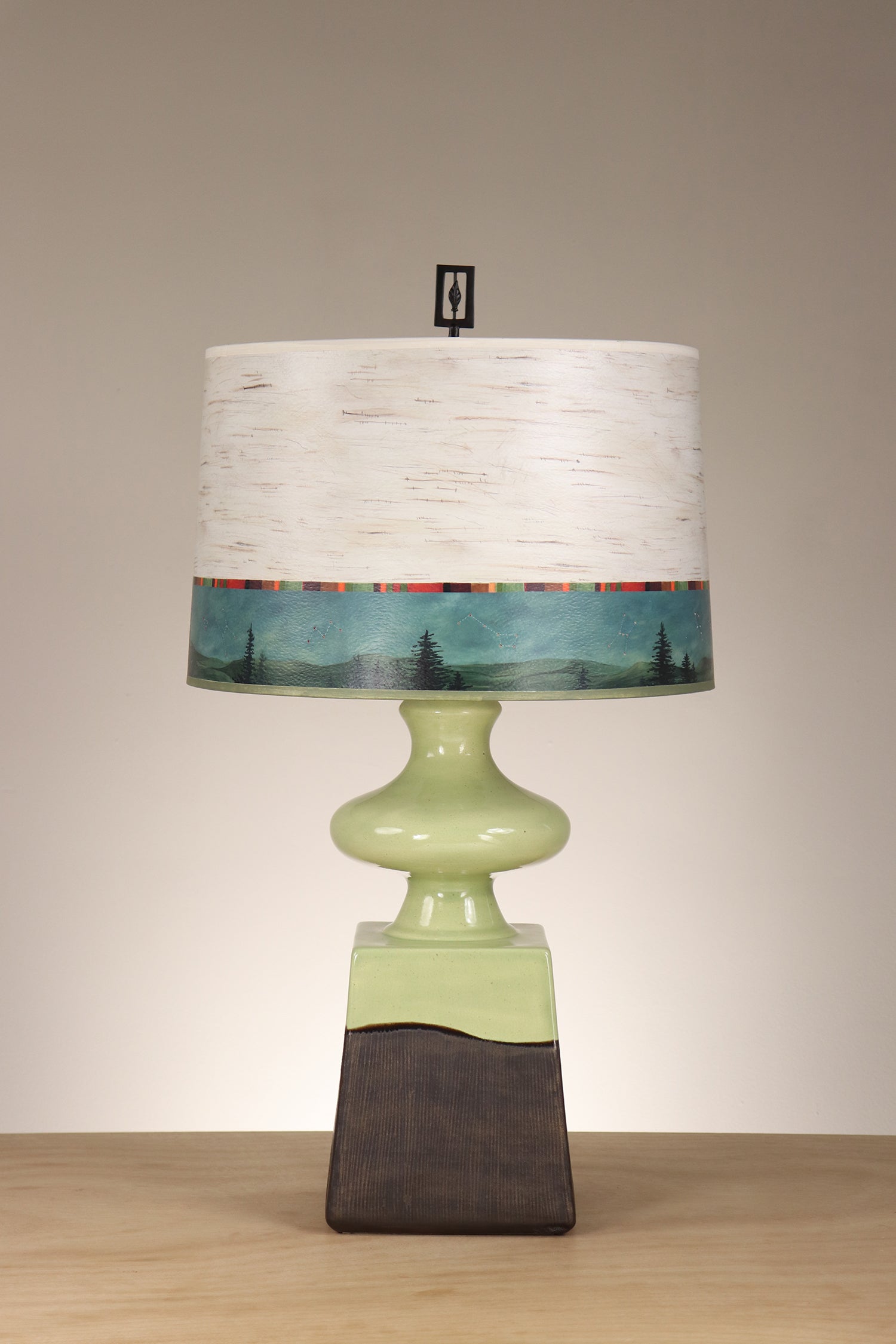 Janna Ugone & Co Table Lamp Pear Bronze Ceramic Table Lamp with Large Drum Shade in Birch Midnight