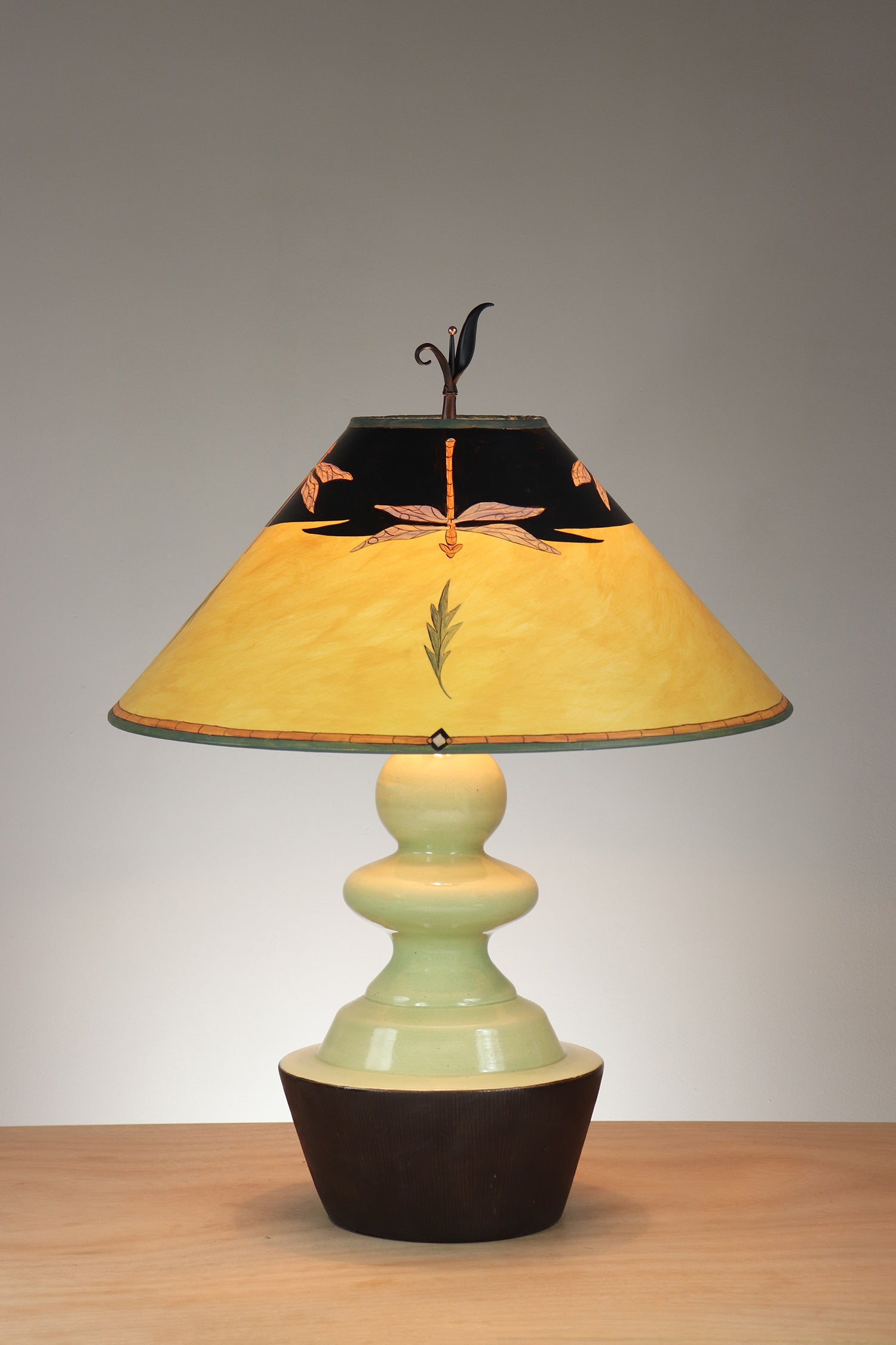 Janna Ugone & Co Pear Bronze Glaze Ceramic Table Lamp with Large Conical Shade in Dragonfly