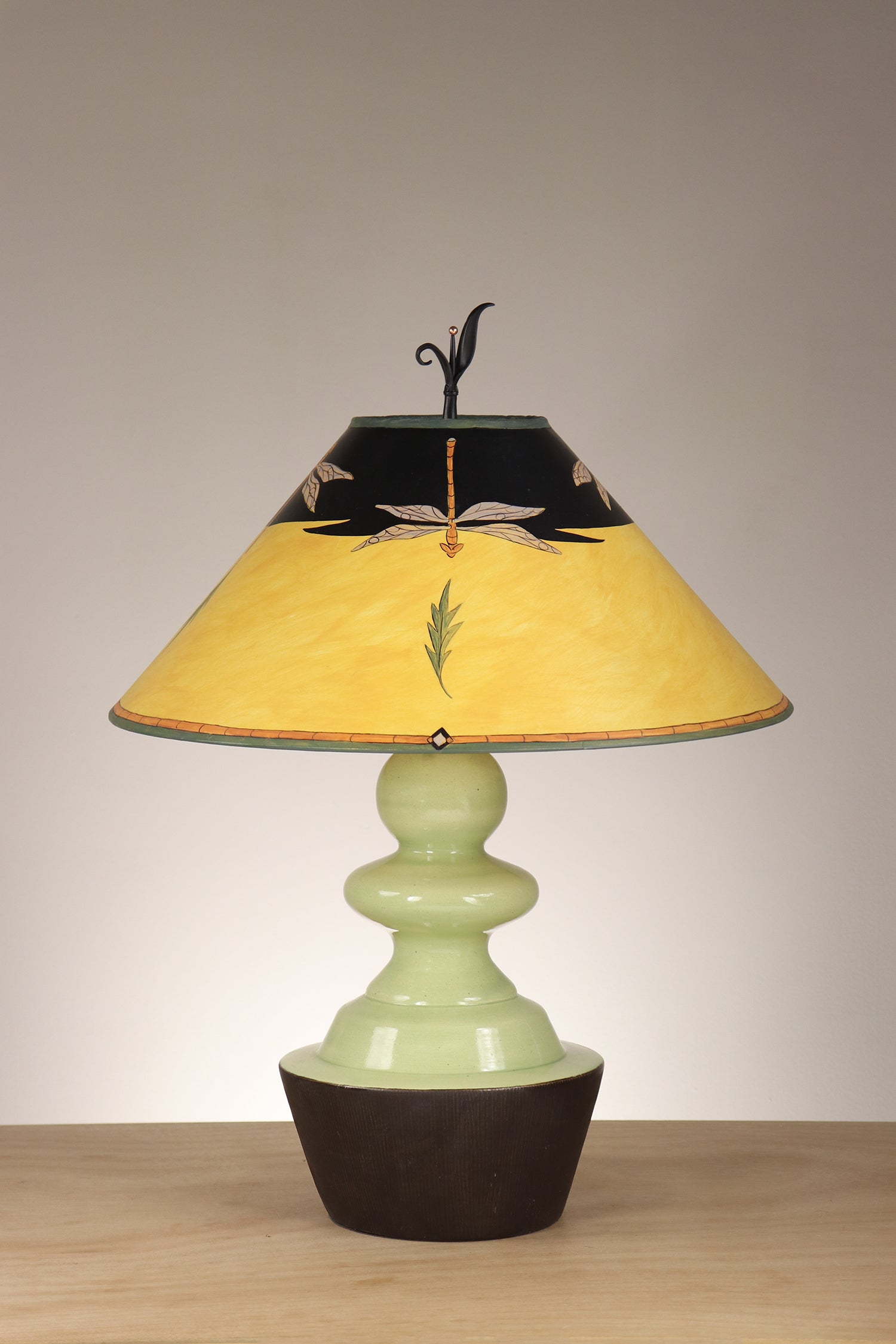 Janna Ugone & Co Pear Bronze Glaze Ceramic Table Lamp with Large Conical Shade in Dragonfly