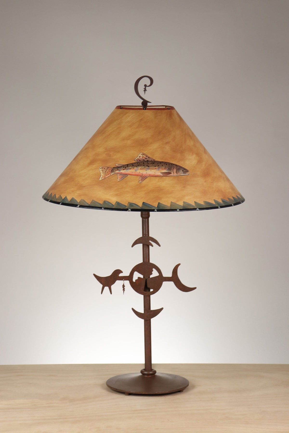 Janna Ugone &amp; Co Table Lamp Rustic Steel Table Lamp with Large Conical Shade in Sundance Trout