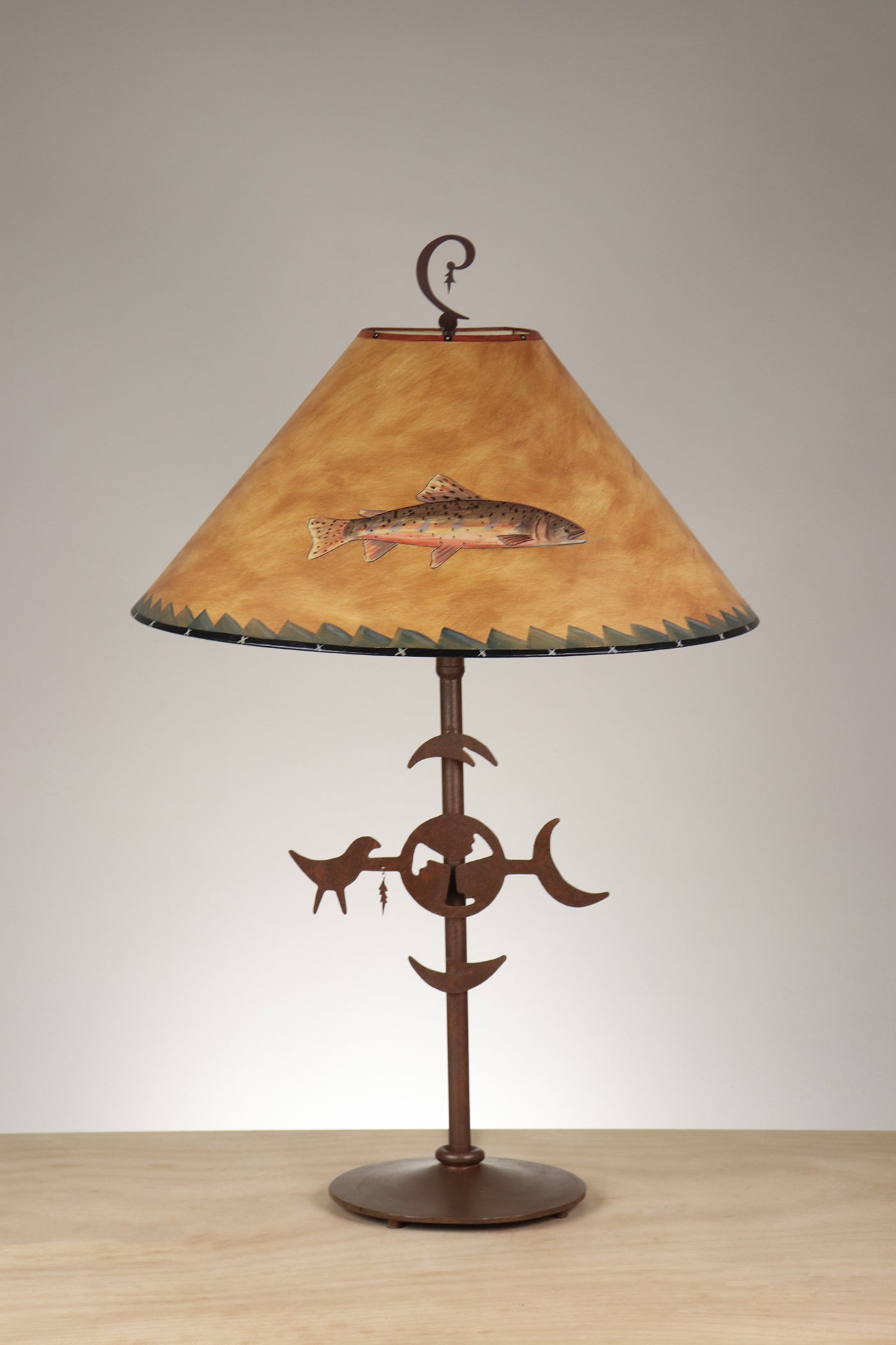 Janna Ugone & Co Table Lamp Rustic Steel Table Lamp with Large Conical Shade in Sundance Trout