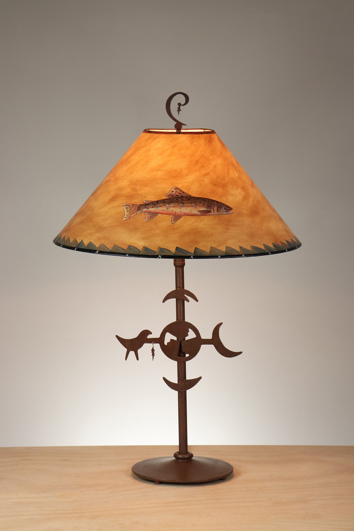 Janna Ugone & Co Table Lamp Rustic Steel Table Lamp with Large Conical Shade in Sundance Trout