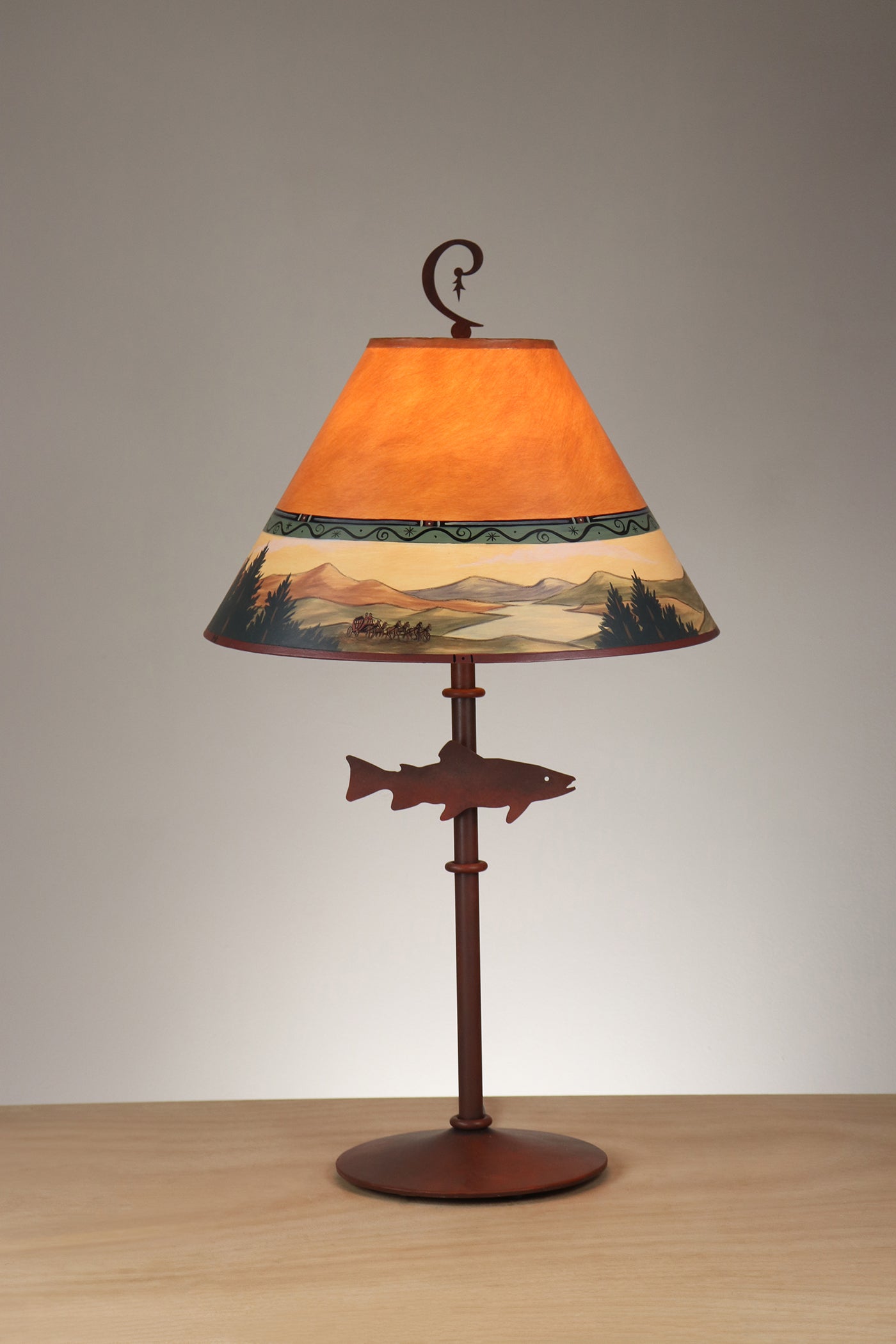 Janna Ugone & Co Table Lamp Rustic Steel Table Lamp with Medium Conical Shade in Sundance Mountain Vista