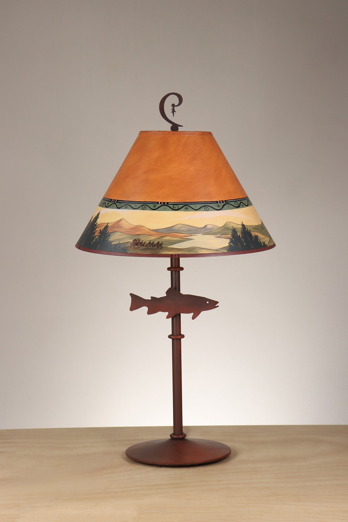 Janna Ugone & Co Table Lamp Rustic Steel Table Lamp with Medium Conical Shade in Sundance Mountain Vista