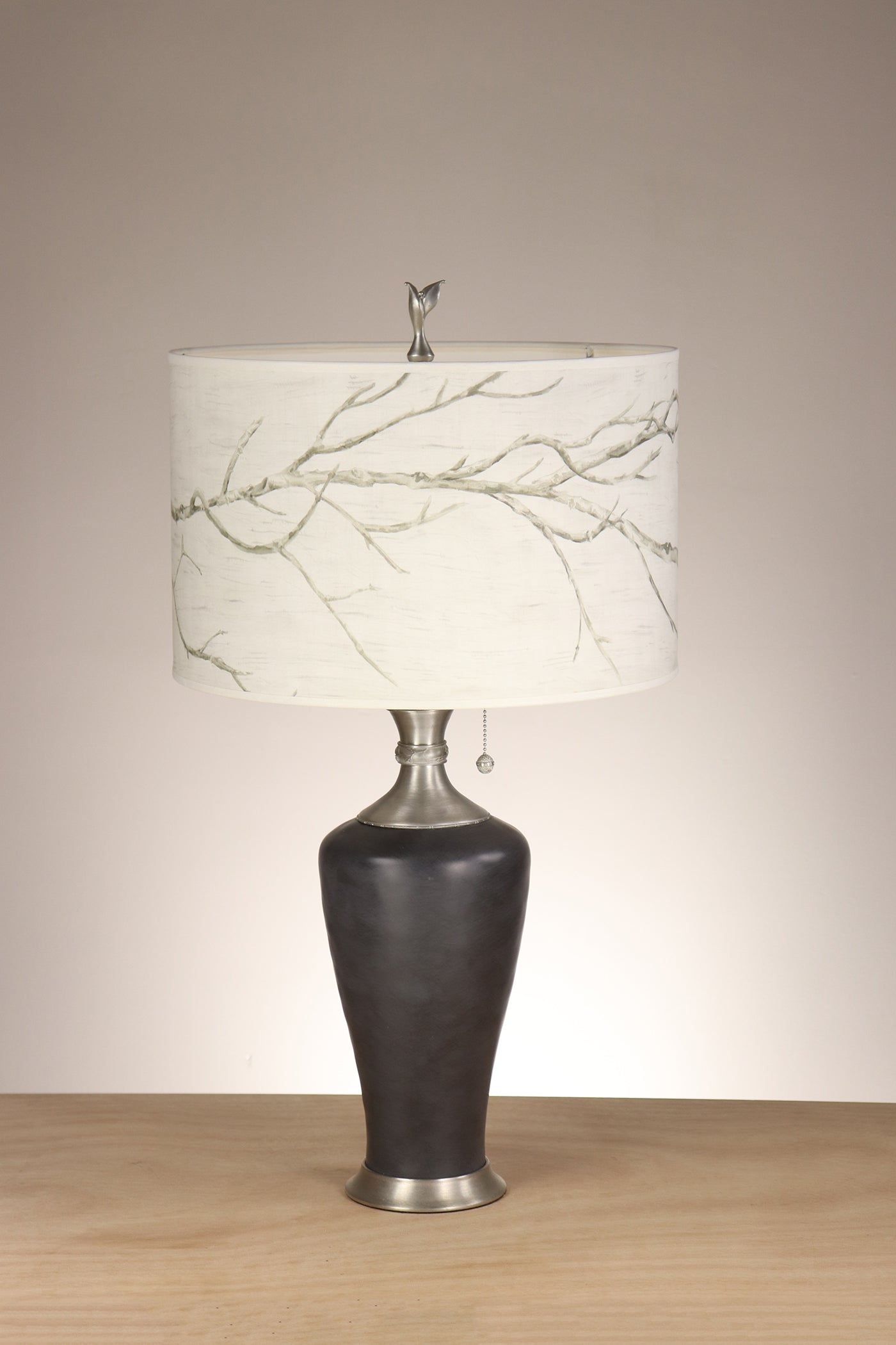 Janna Ugone & Co Table Lamp Sienna Zinc Table Lamp with Large Drum Shade in Sweeping Branch
