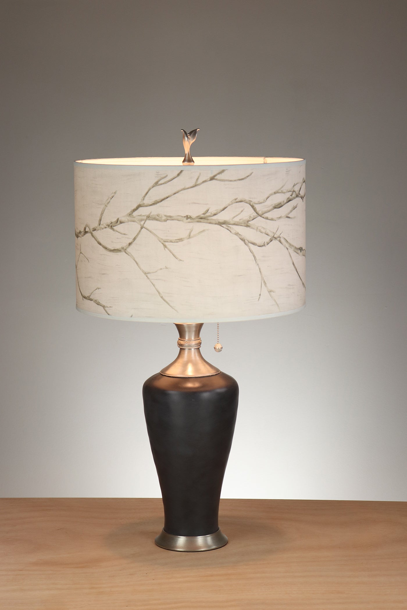Janna Ugone & Co Table Lamp Sienna Zinc Table Lamp with Large Drum Shade in Sweeping Branch