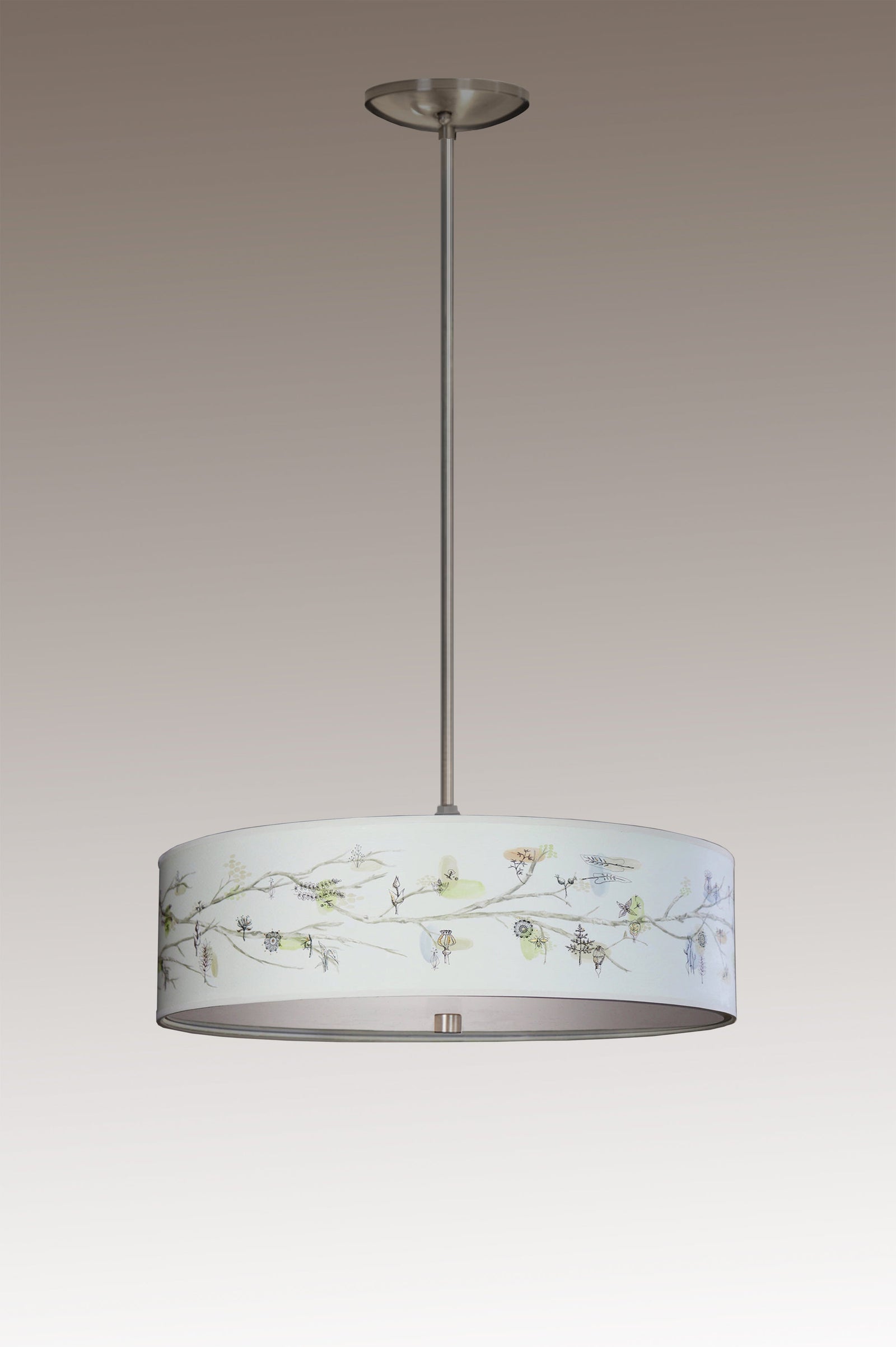 Janna Ugone & Co Ceiling Fixture 16" / Satin Nickel Skinny Drum Pendant in Artful Branch