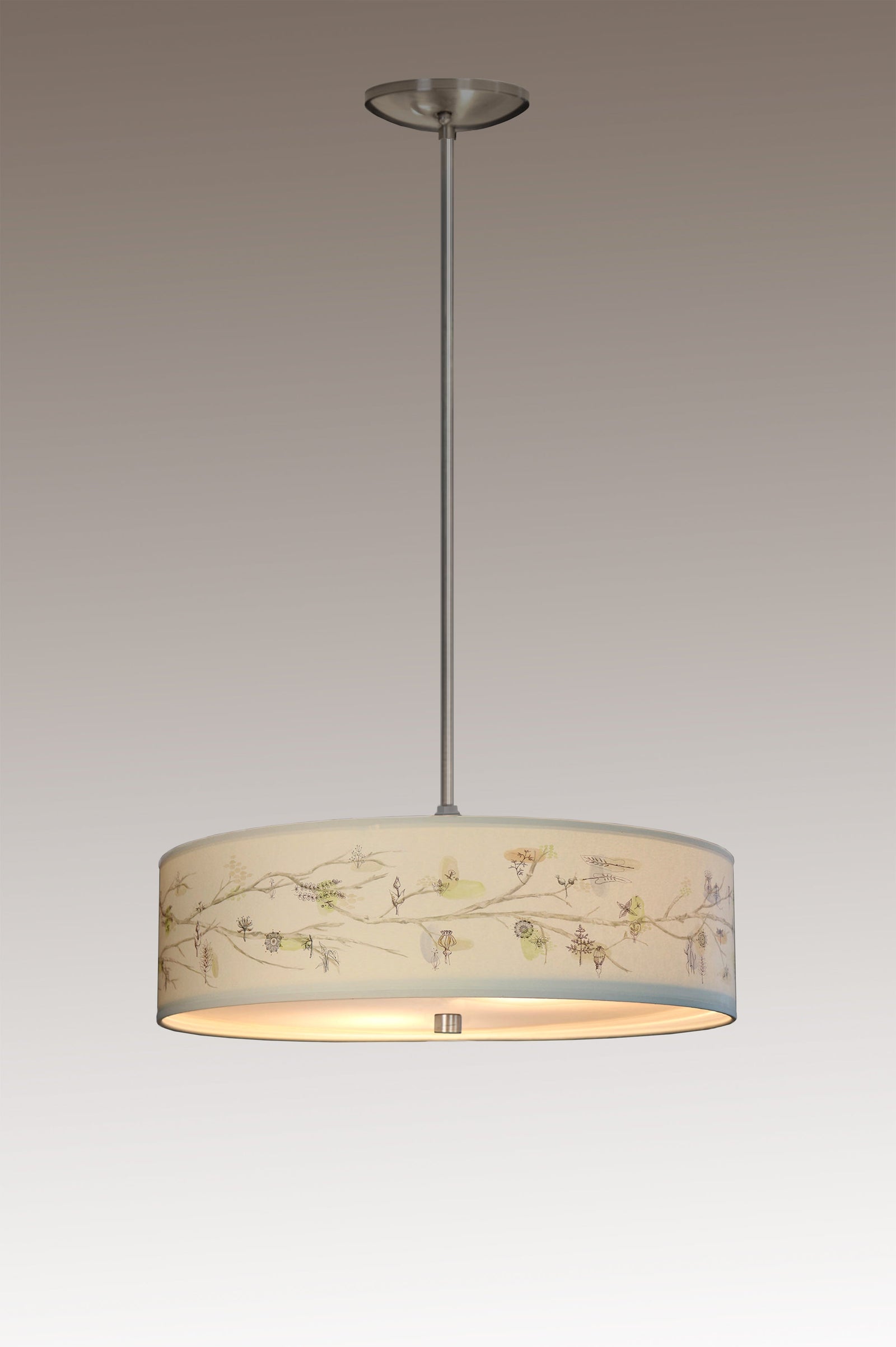 Janna Ugone & Co Ceiling Fixture 16" / Satin Nickel Skinny Drum Pendant in Artful Branch