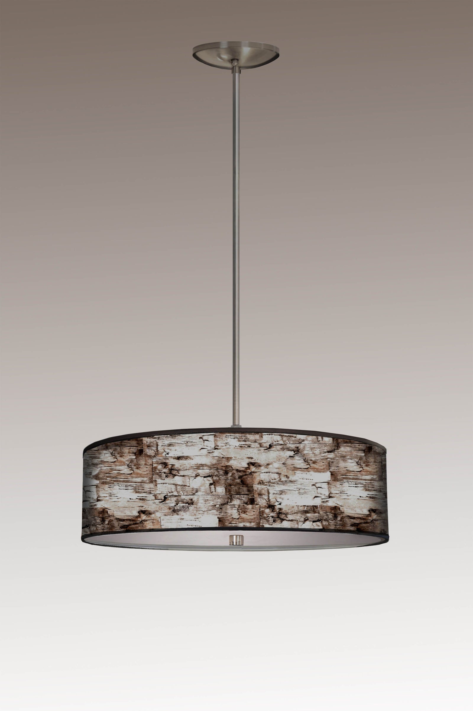 Janna Ugone & Co Ceiling Fixture 16" / Satin NIckel Skinny Drum Pendant in Birch Bark