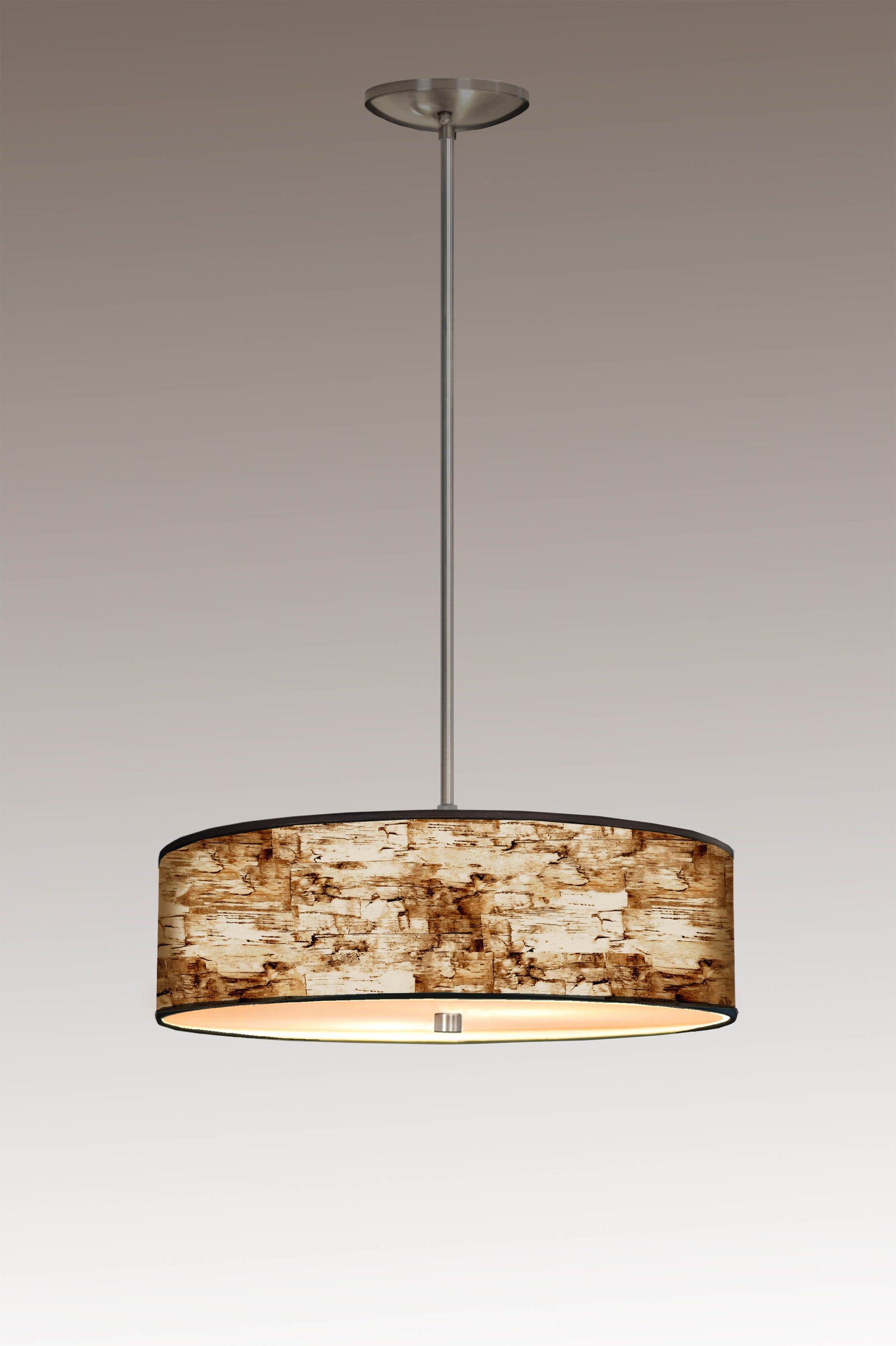 Janna Ugone & Co Ceiling Fixture 16" / Satin NIckel Skinny Drum Pendant in Birch Bark