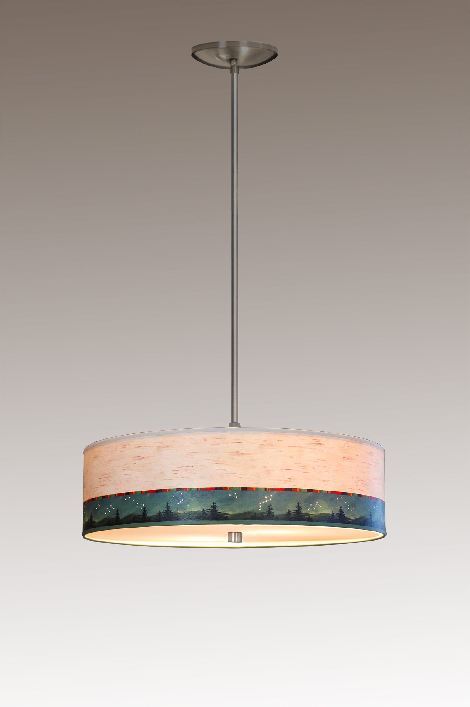 Janna Ugone & Co Ceiling Fixture 16" / Satin Nickel Skinny Drum Pendant in Birch Midnight