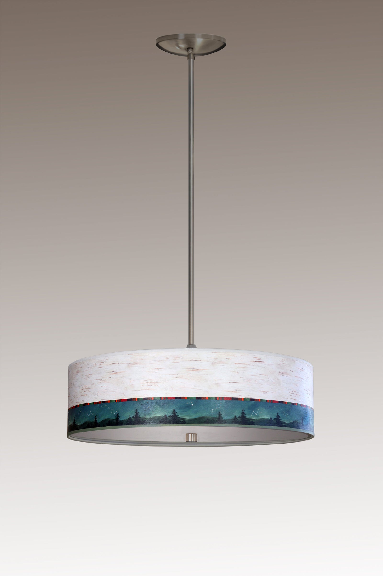 Janna Ugone & Co Ceiling Fixture 16" / Satin Nickel Skinny Drum Pendant in Birch Midnight