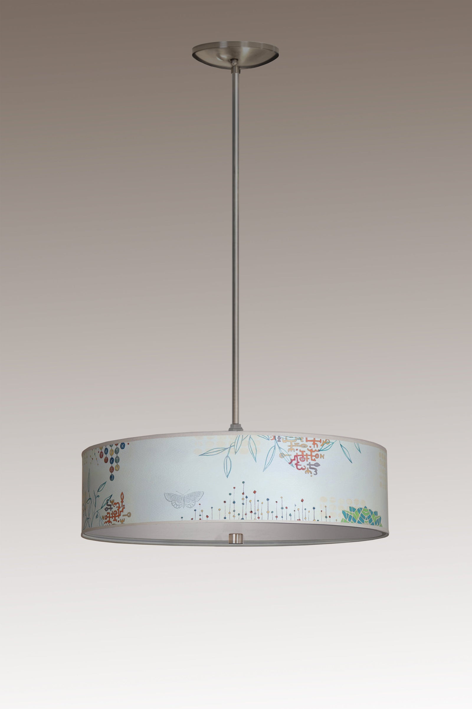 Janna Ugone & Co Ceiling Fixture 16" / Satin Nickel Skinny Drum Pendant in Ecru Journey