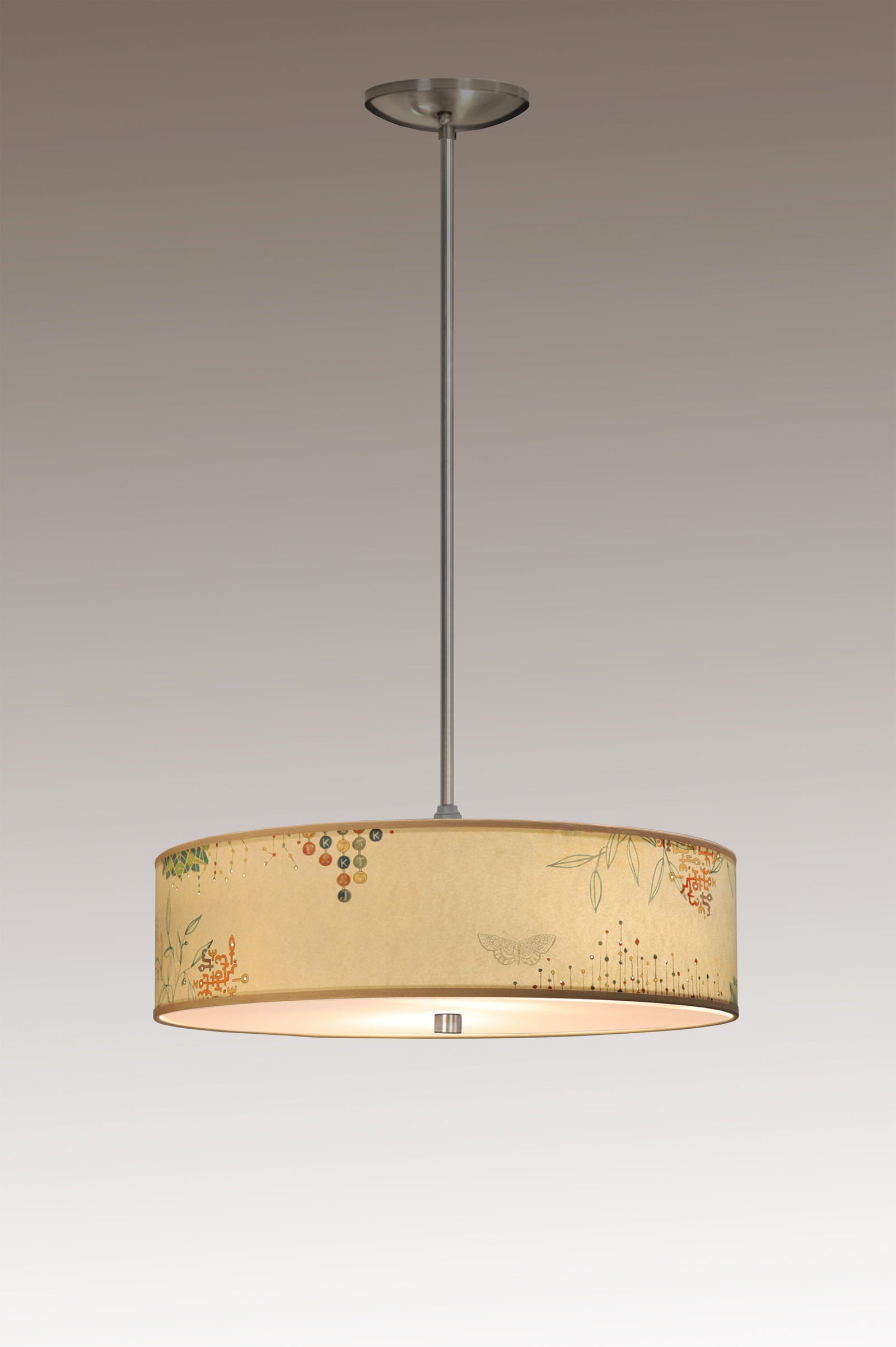 Janna Ugone & Co Ceiling Fixture 16" / Satin Nickel Skinny Drum Pendant in Ecru Journey