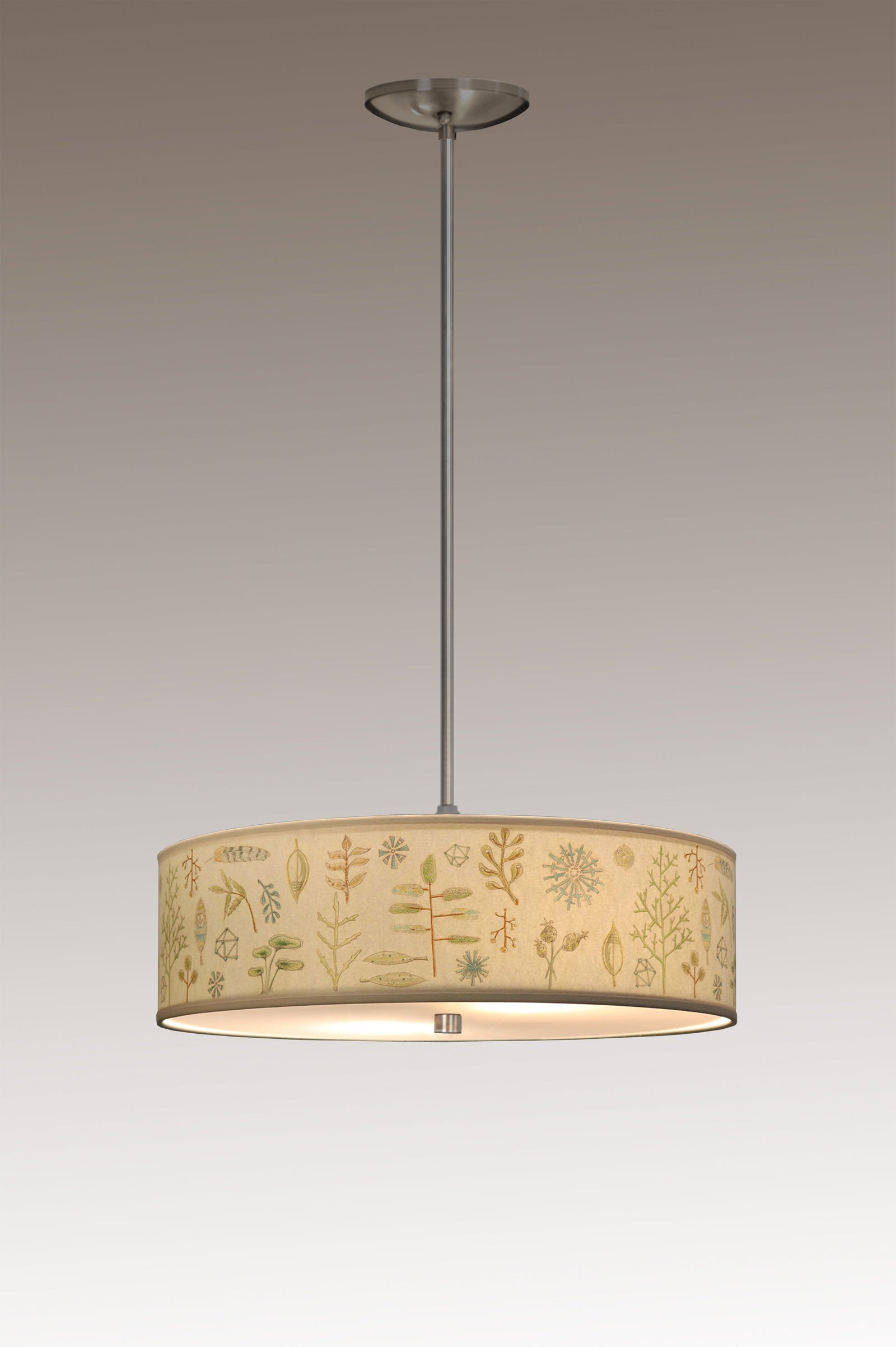 Janna Ugone & Co Ceiling Fixture 16" / Satin Nickel Skinny Drum Pendant in Field Chart