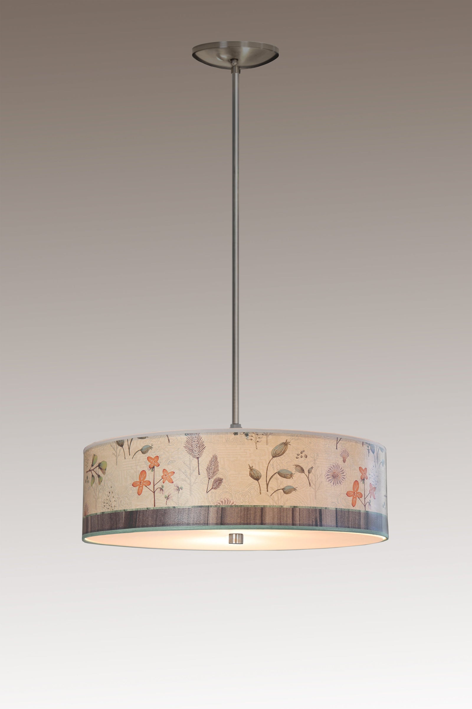 Janna Ugone & Co Ceiling Fixture 16" / Satin Nickel Skinny Drum Pendant in Flora & Maze