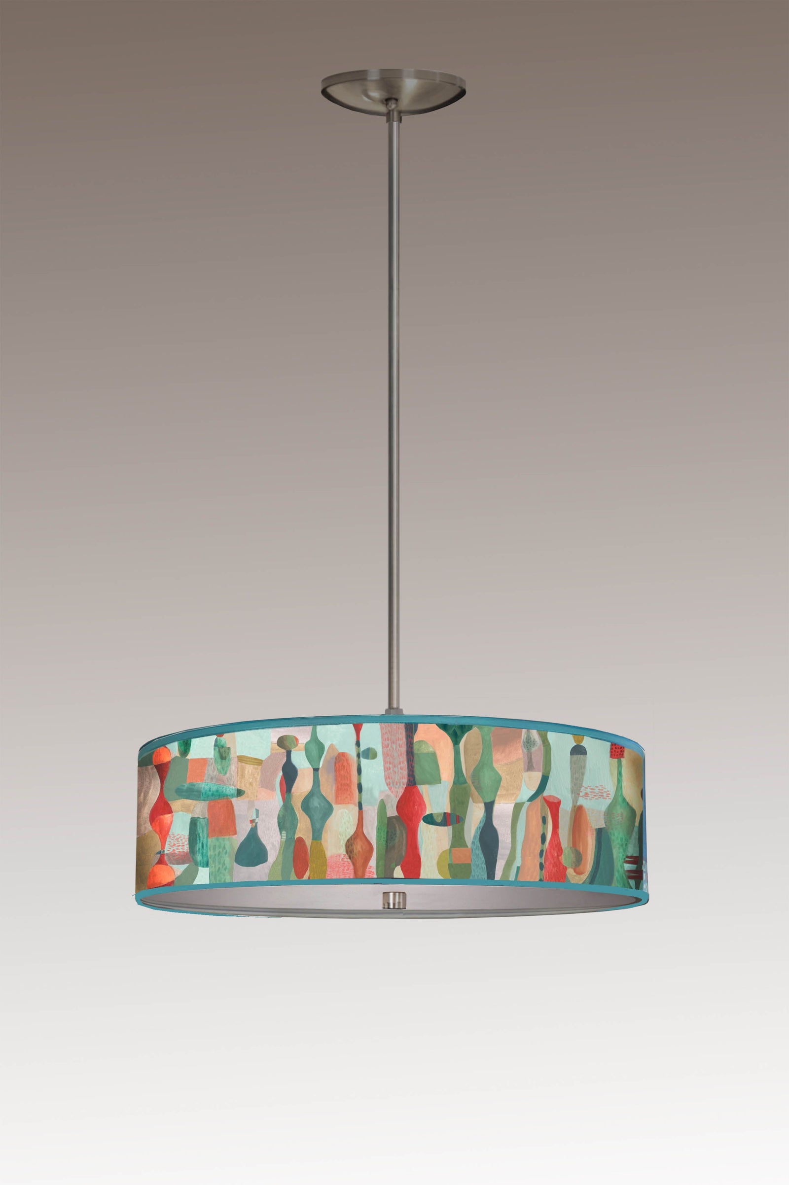 Janna Ugone & Co Ceiling Fixture 16" / Satin Nickel Skinny Drum Pendant in Riviera in Poppy