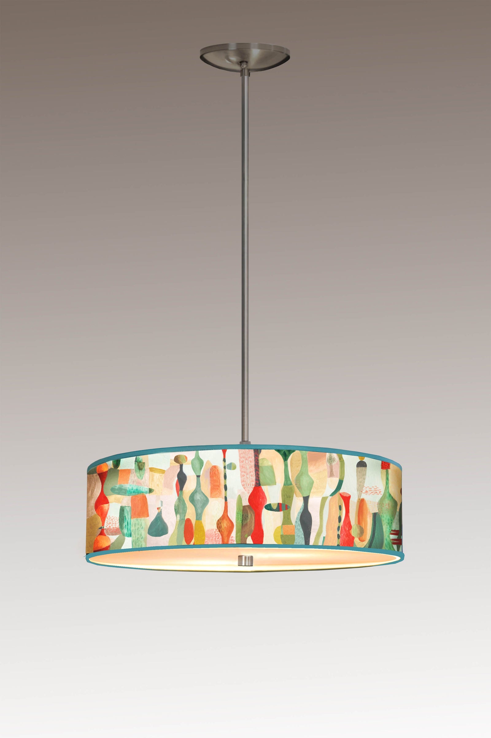 Janna Ugone & Co Ceiling Fixture 16" / Satin Nickel Skinny Drum Pendant in Riviera in Poppy