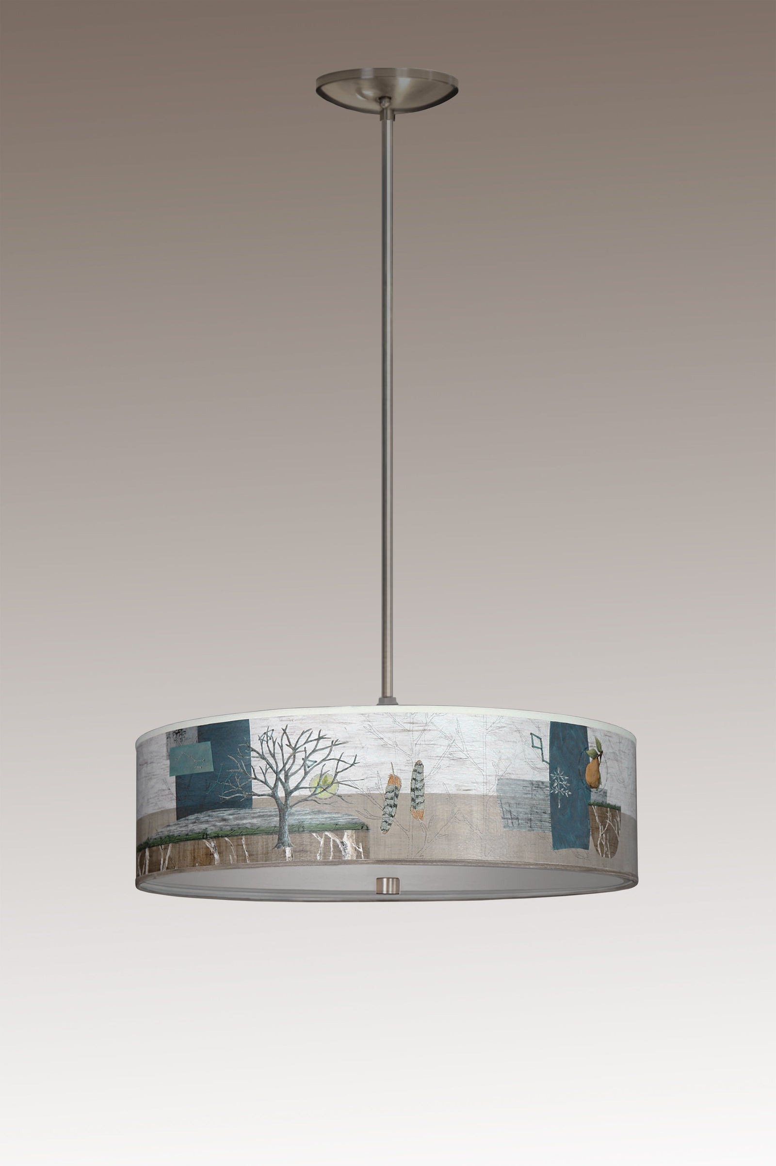 Janna Ugone & Co Ceiling Fixture 16" / Satin Nickel Skinny Drum Pendant in Wander in Drift