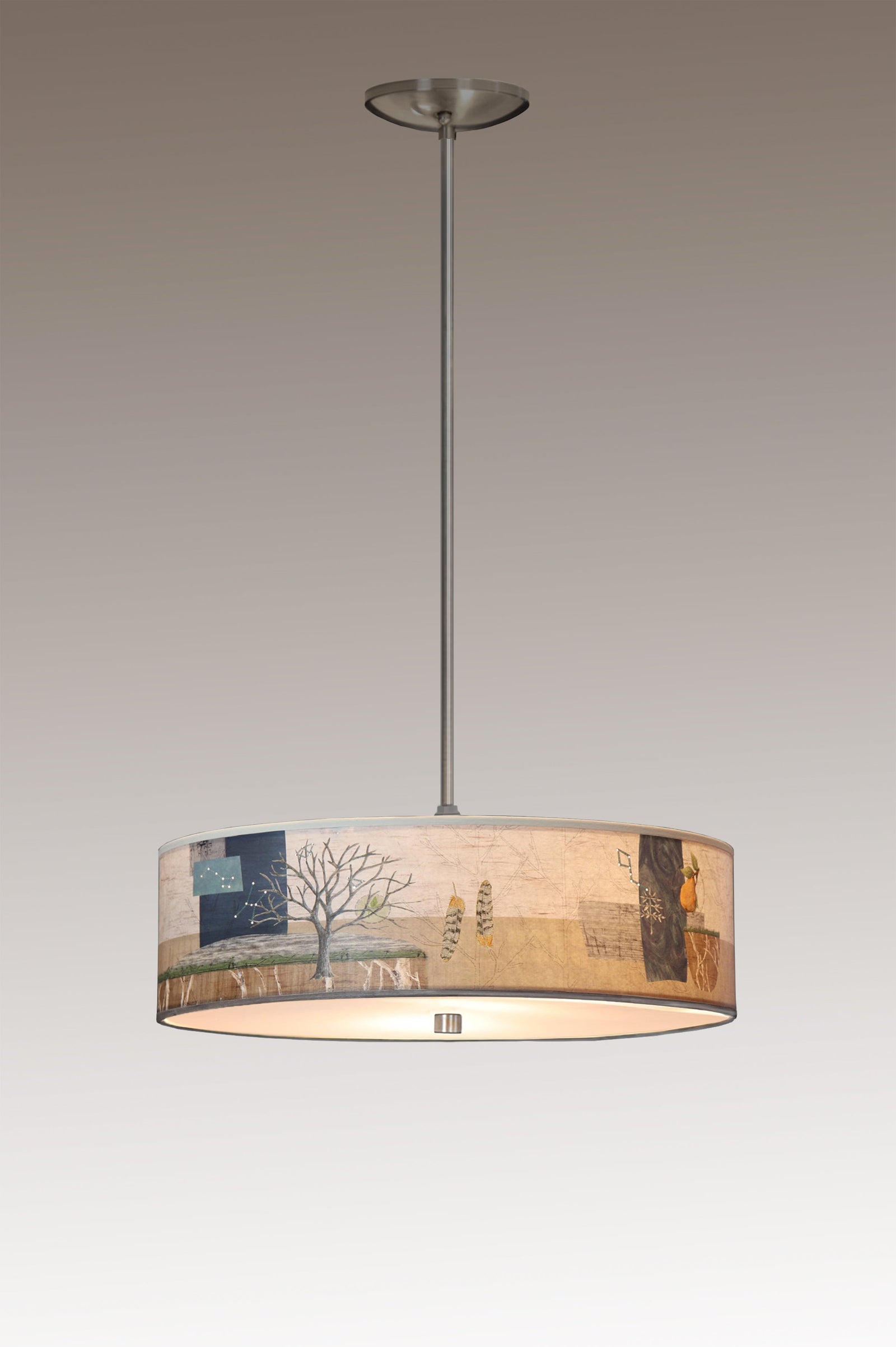 Janna Ugone & Co Ceiling Fixture 16" / Satin Nickel Skinny Drum Pendant in Wander in Drift