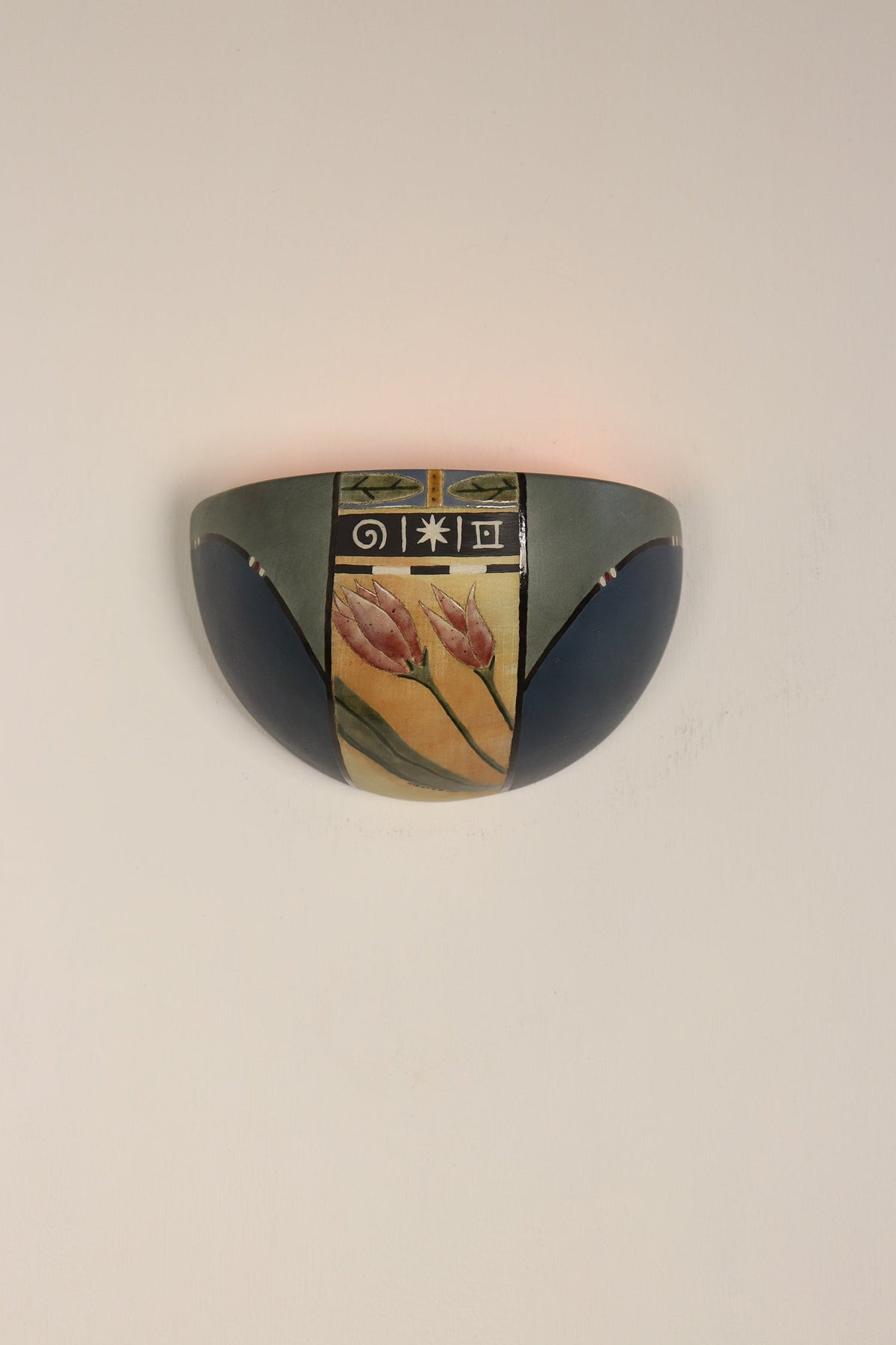 Janna Ugone &amp; Co Wall Sconces Small Ceramic Half Sphere Sconce in Perennial Leaf in Blue
