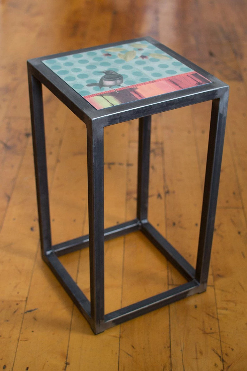 Square Steel Accent Table in Aqua Bird