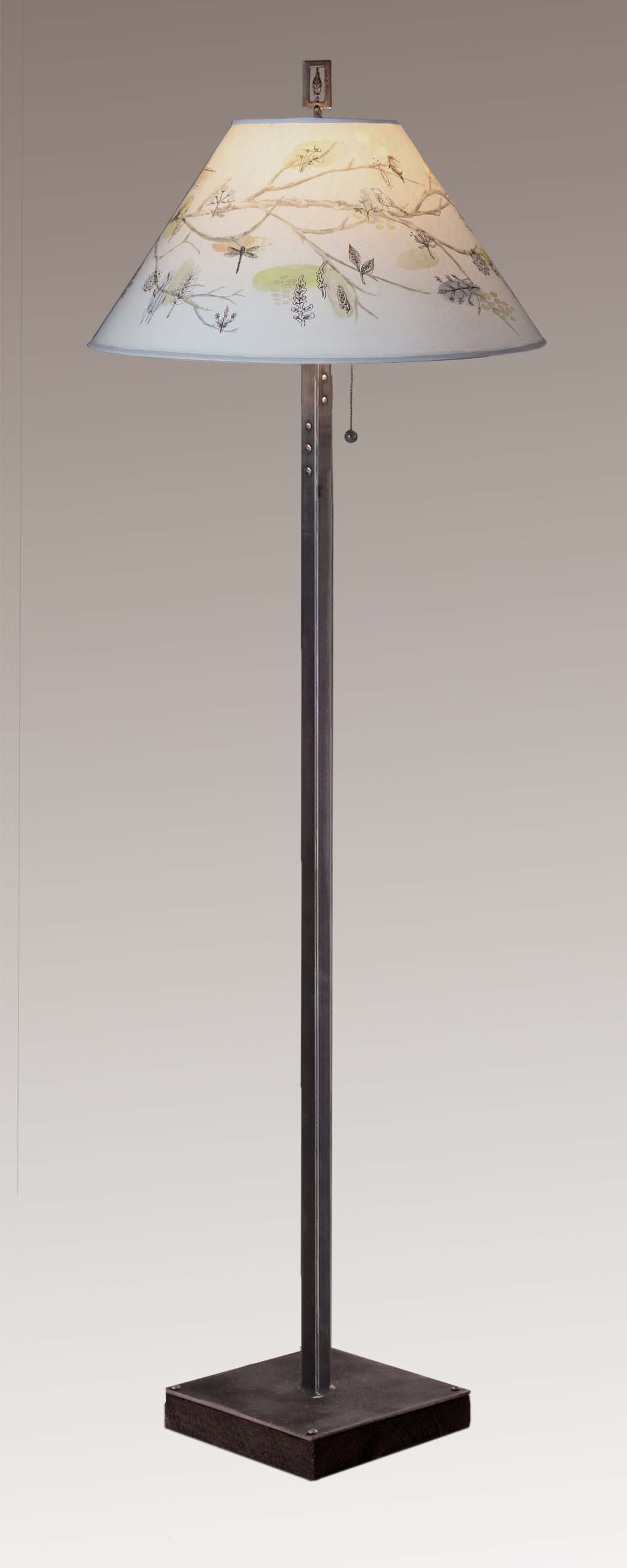 Janna Ugone & Co Floor Lamps Steel Floor Lamp on  Reclaimed Wood with Large Conical Shade in Artful Branch