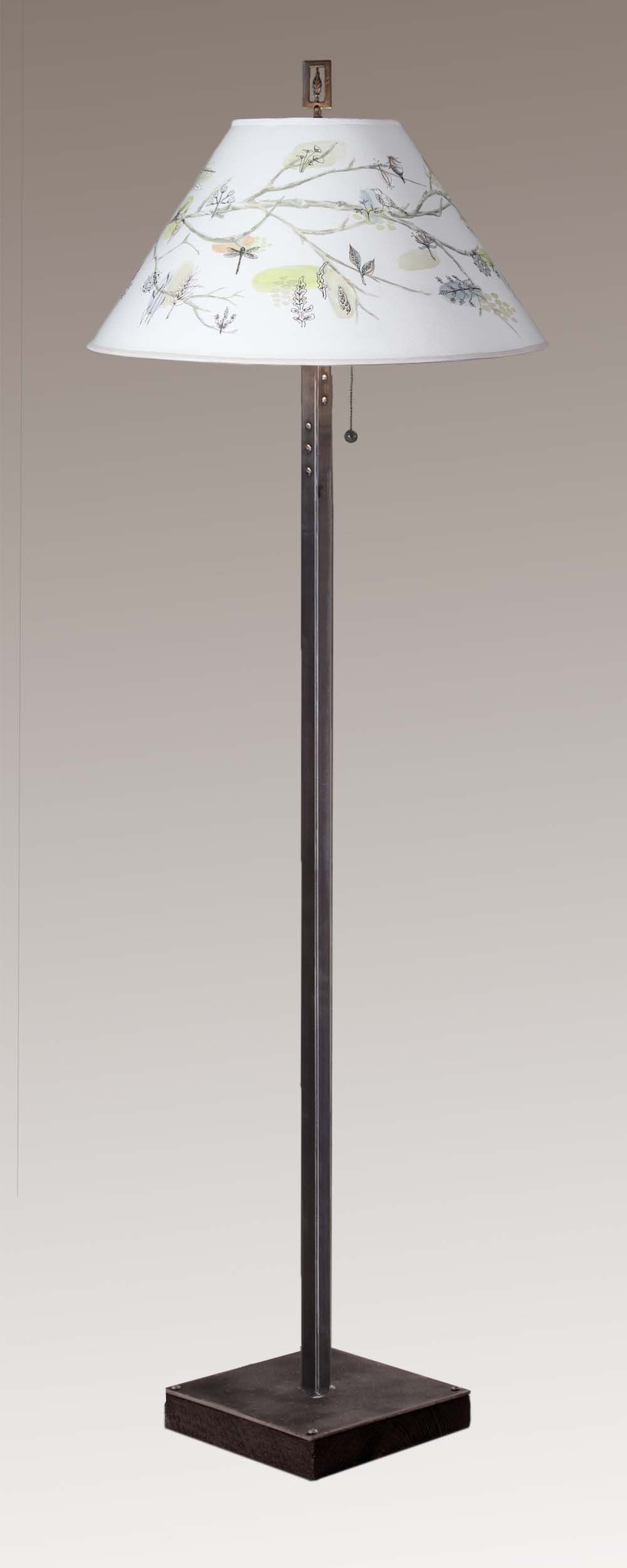 Janna Ugone & Co Floor Lamps Steel Floor Lamp on  Reclaimed Wood with Large Conical Shade in Artful Branch