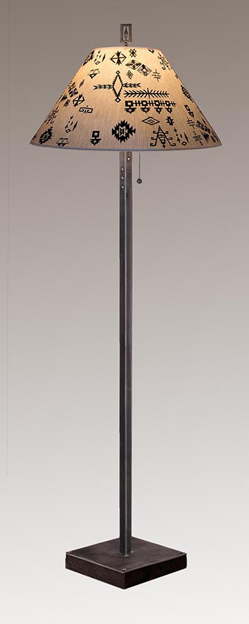 Janna Ugone & Co Floor Lamp Steel Floor Lamp on  Reclaimed Wood with Large Conical Shade in Blanket Sketches