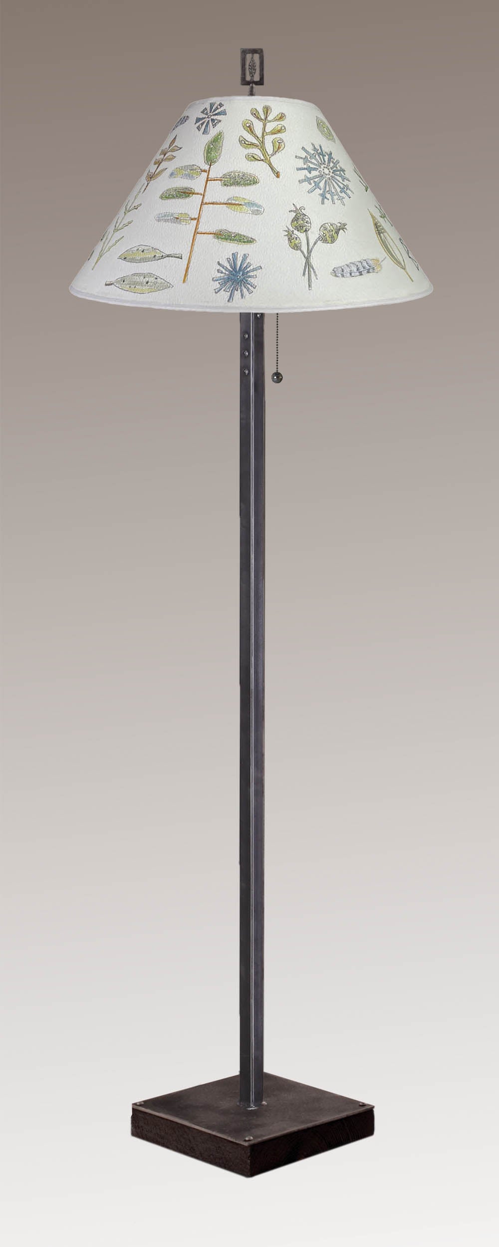 Janna Ugone & Co Floor Lamp Steel Floor Lamp on  Reclaimed Wood with Large Conical Shade in Field Chart