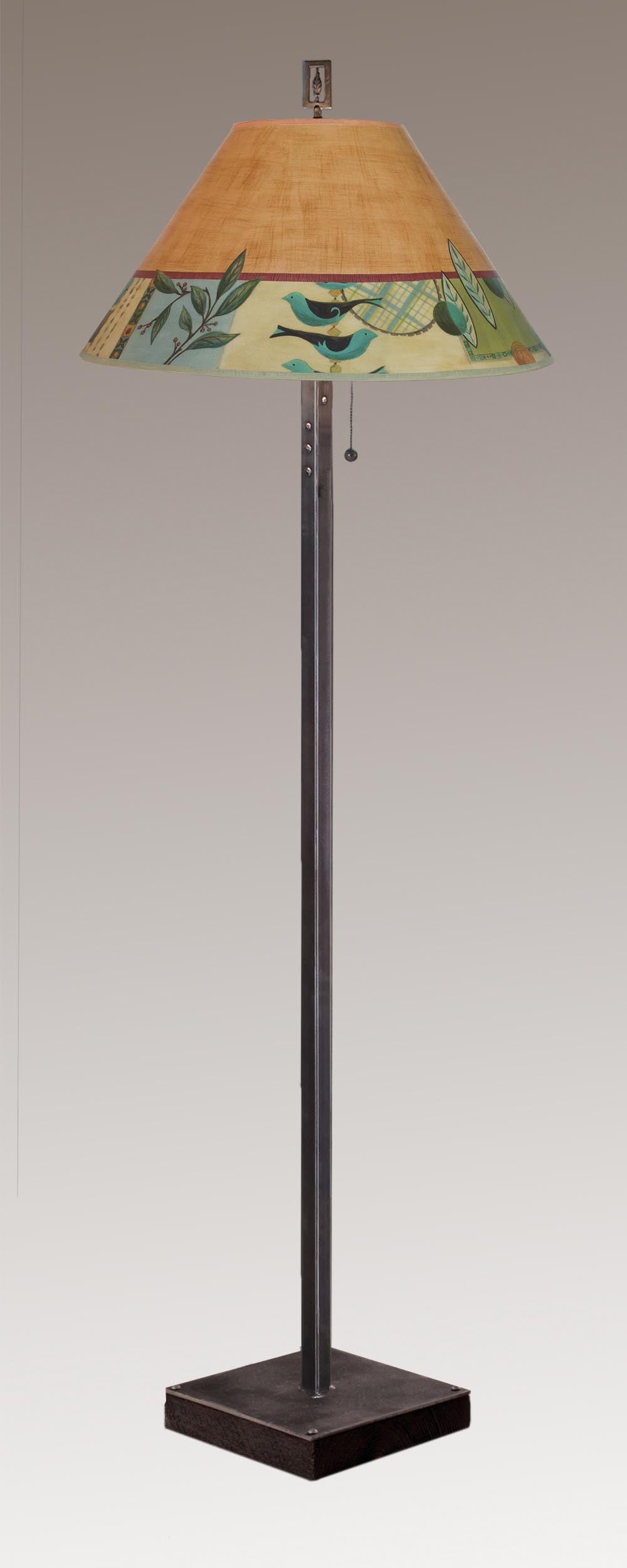 Janna Ugone & Co Floor Lamp Steel Floor Lamp on  Reclaimed Wood with Large Conical Shade in New Capri Spice