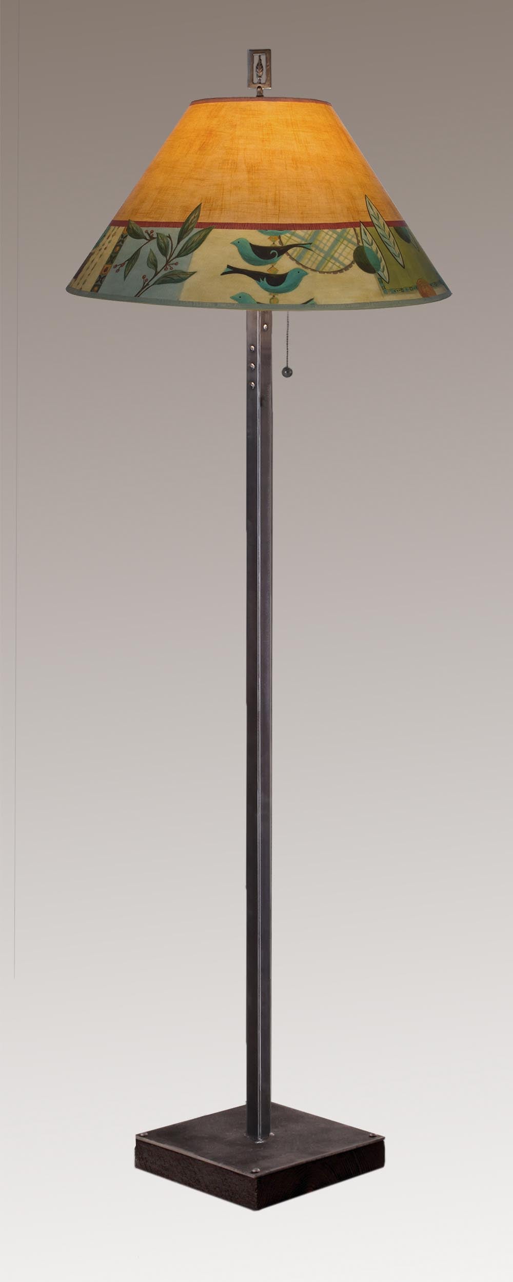 Janna Ugone & Co Floor Lamp Steel Floor Lamp on  Reclaimed Wood with Large Conical Shade in New Capri Spice