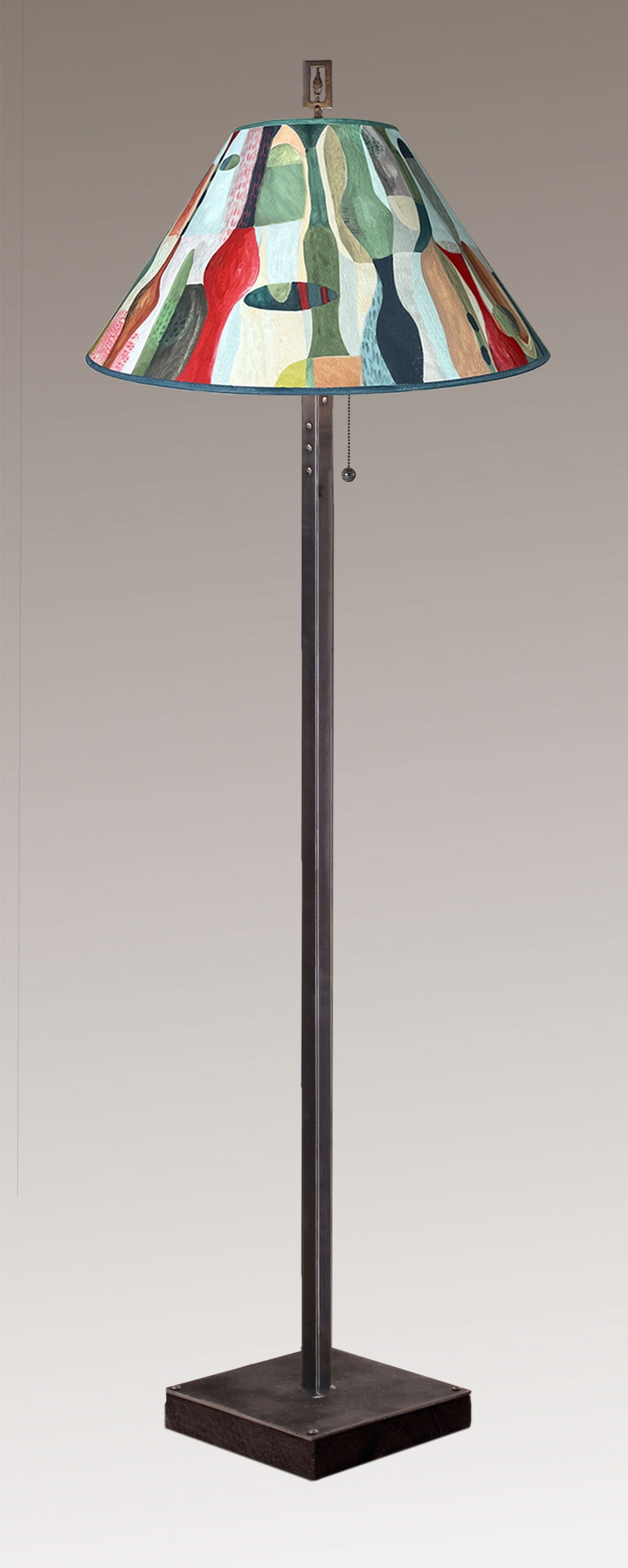 Janna Ugone & Co Floor Lamp Steel Floor Lamp on  Reclaimed Wood with Large Conical Shade in Riviera in Poppy