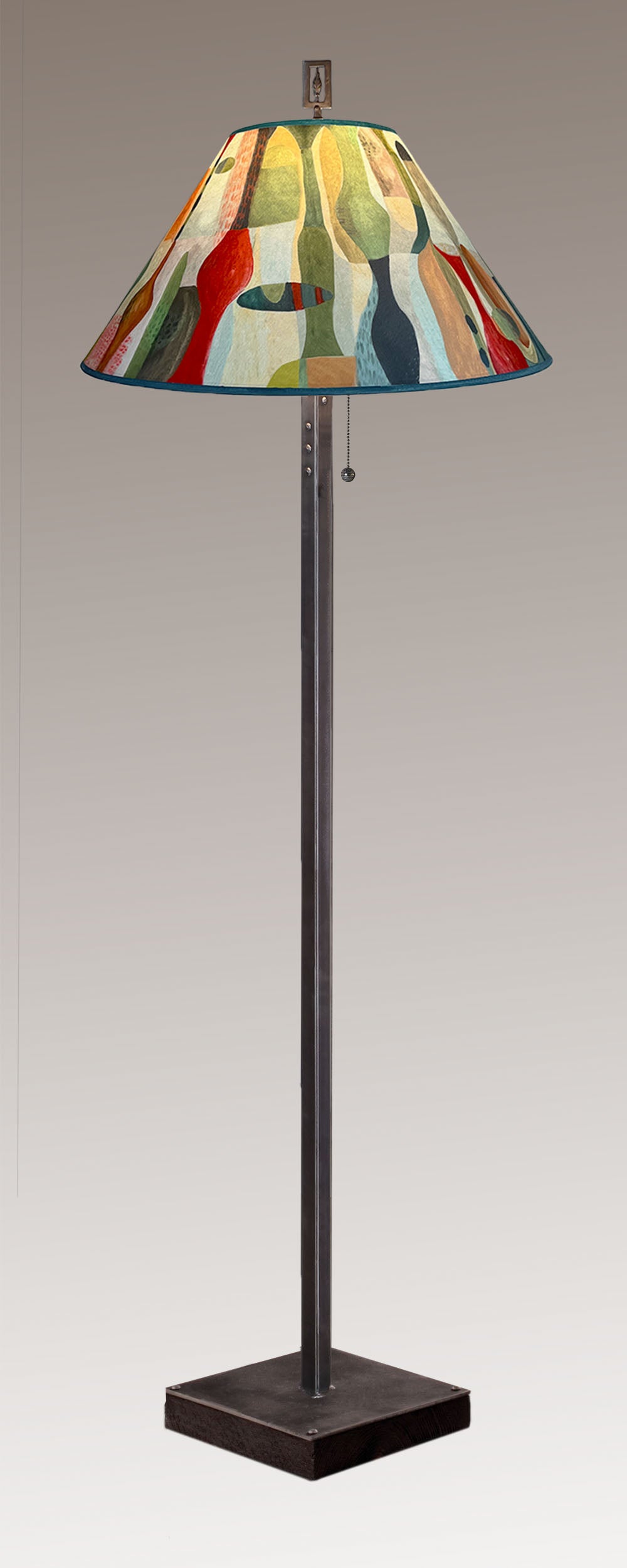 Janna Ugone & Co Floor Lamp Steel Floor Lamp on  Reclaimed Wood with Large Conical Shade in Riviera in Poppy