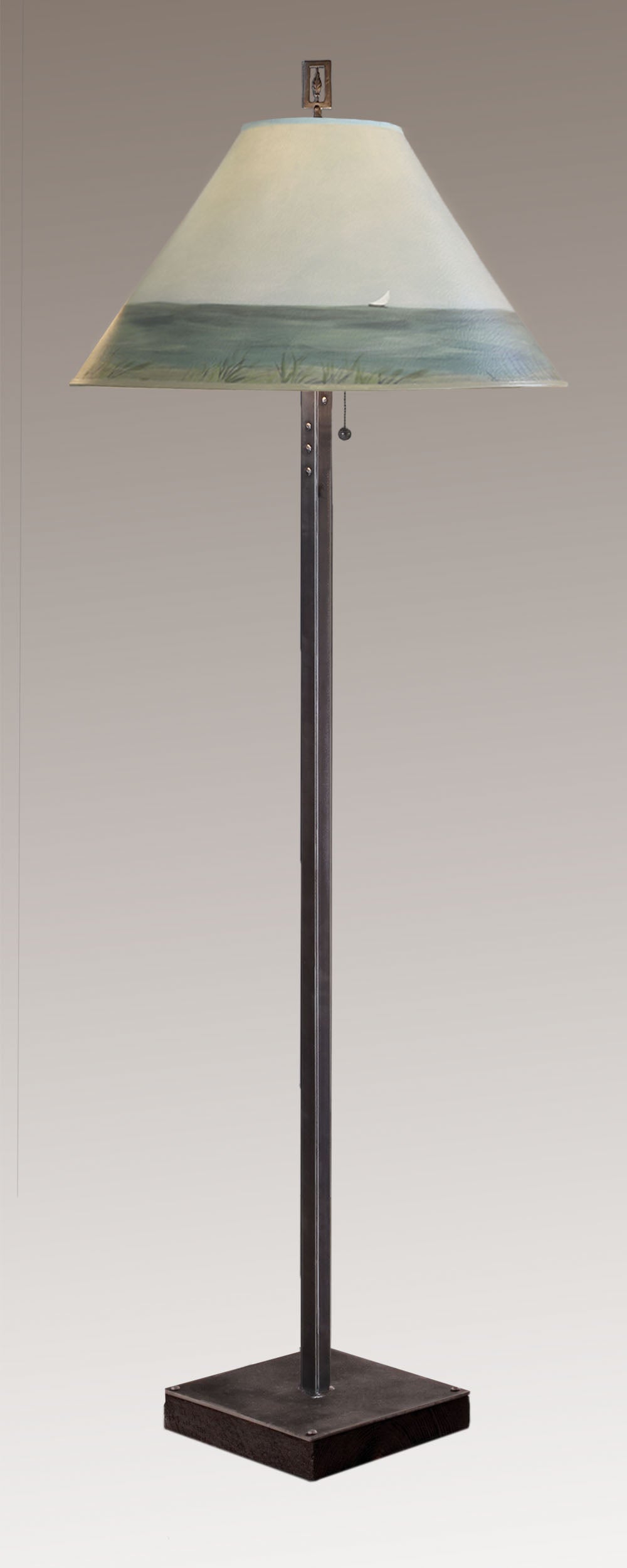 Janna Ugone & Co Floor Lamps Steel Floor Lamp on  Reclaimed Wood with Large Conical Shade in Shore