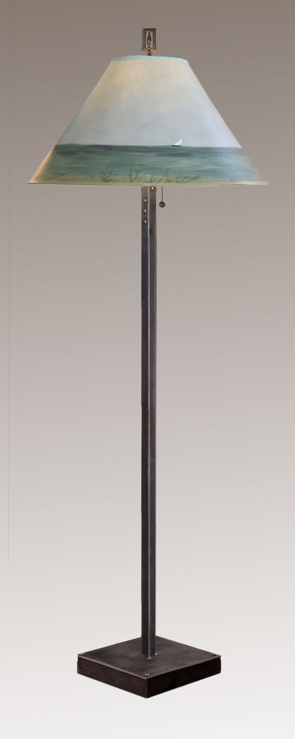 Janna Ugone & Co Floor Lamps Steel Floor Lamp on  Reclaimed Wood with Large Conical Shade in Shore