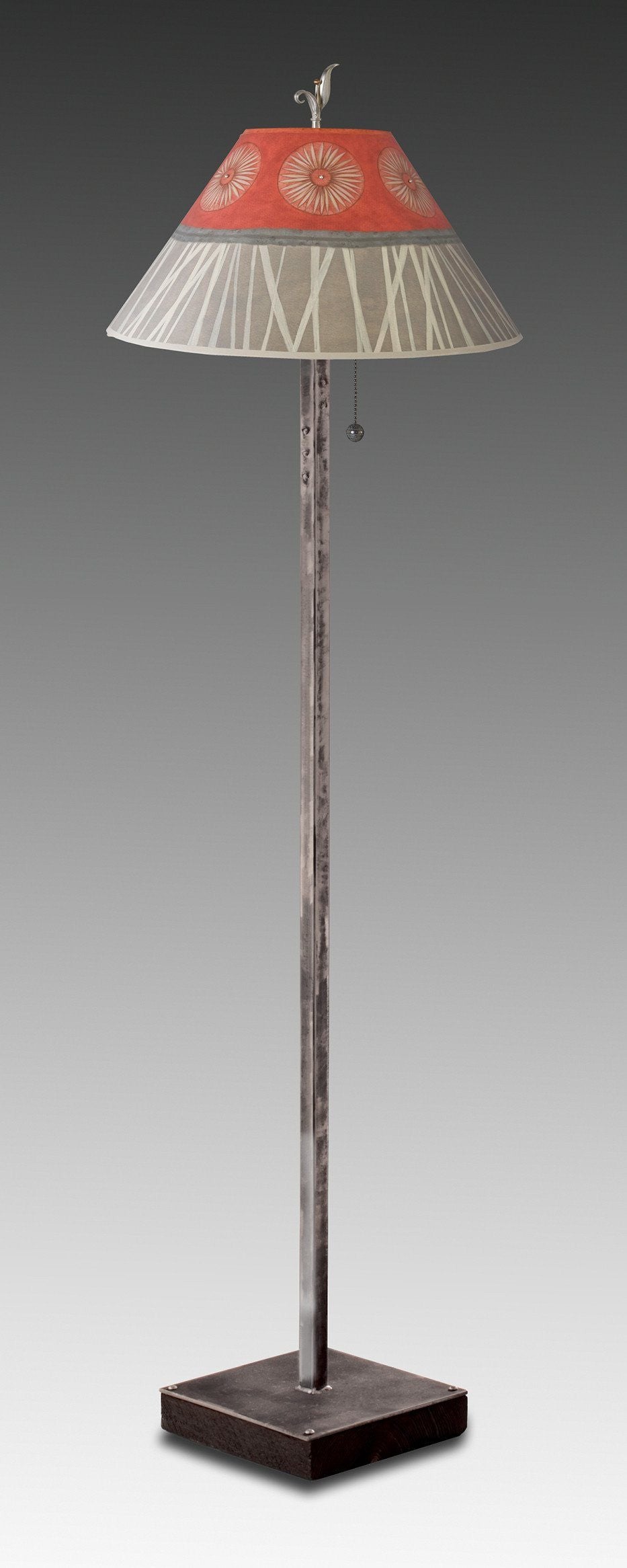 Janna Ugone & Co Floor Lamps Steel Floor Lamp on  Reclaimed Wood with Large Conical Shade in Tang