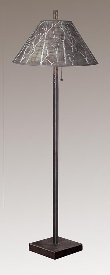 Janna Ugone & Co Floor Lamp Steel Floor Lamp on  Reclaimed Wood with Large Conical Shade in Twigs