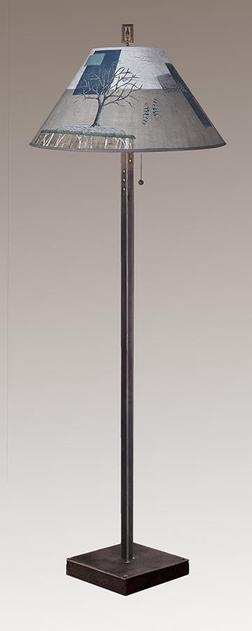 Janna Ugone & Co Floor Lamp Steel Floor Lamp on  Reclaimed Wood with Large Conical Shade in Wander in Drift